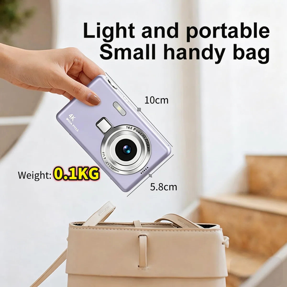 Fotocamera Digitale 4K 50MP, Macchina Fotografica Compatte per Ragazzi, Zoom 16X, Schermo LCD da 2,4", Scheda 64G, Batteria Integrata, Ideale per Bambini, Adolescenti, Principianti, Lilla