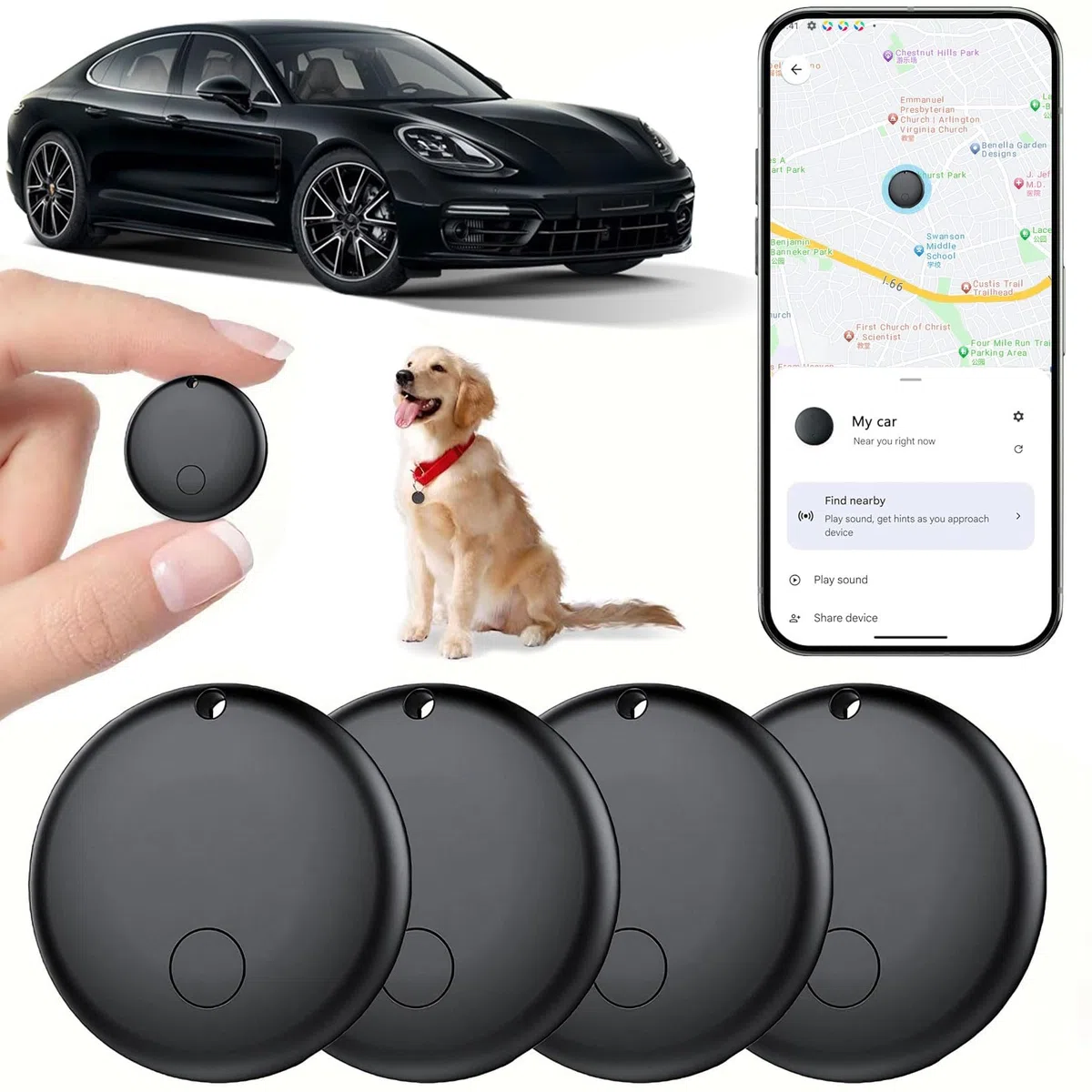 Mini GPS tracker per veicoli, localizzatore nascosto per veicoli, tracker veicoli senza abbonamento, compatibile con "Find My", smart tag con audio per bambini, chiavi, cani, bagagli, borse (An
