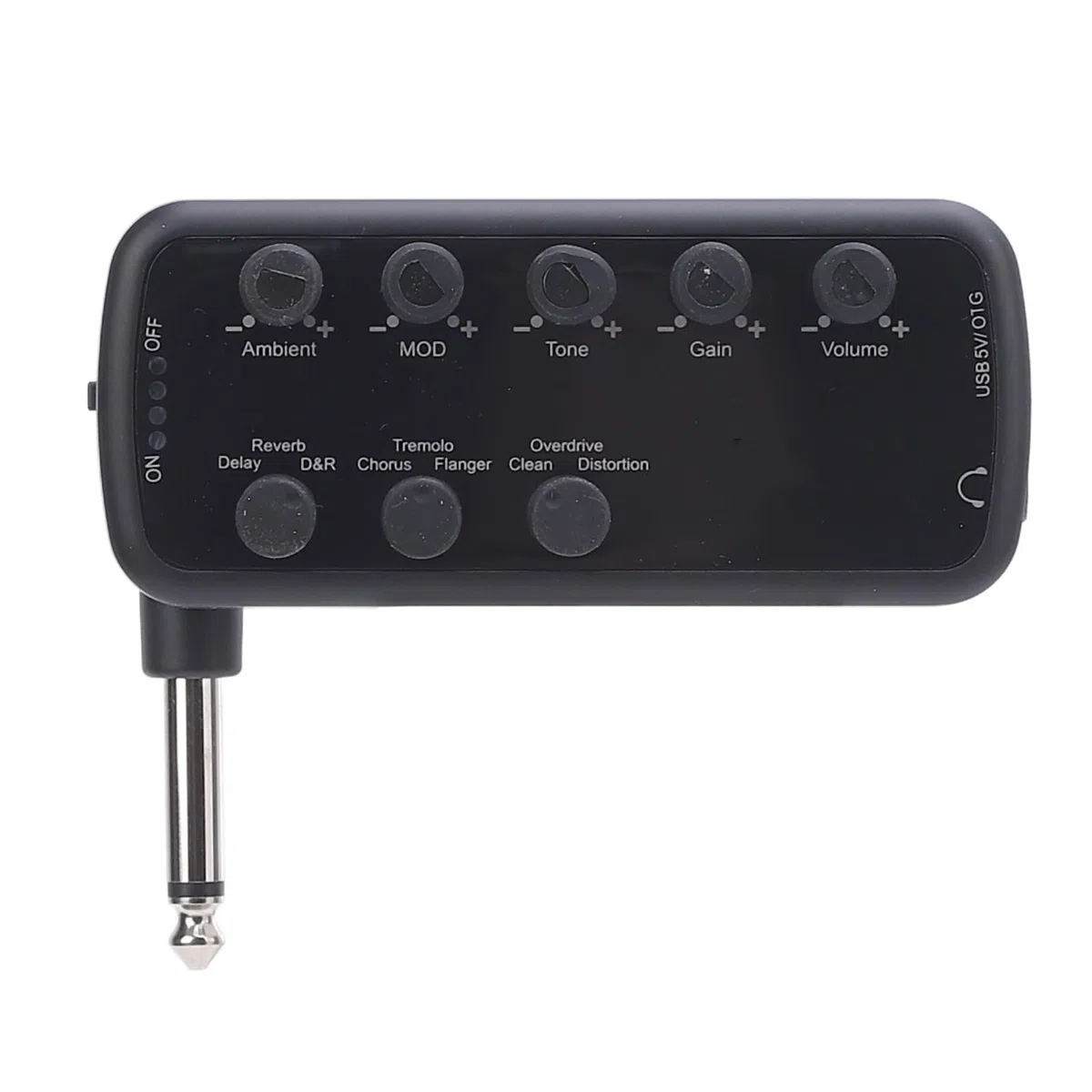 Chrees Amplificatore per Cuffie per Chitarra Elettrica, 5 Manopole con Effetti Sonori regolabili: Delay, Riverbero, Chorus, Tremolo, Flanger, per Registrazione OTG, Ingresso AUX,