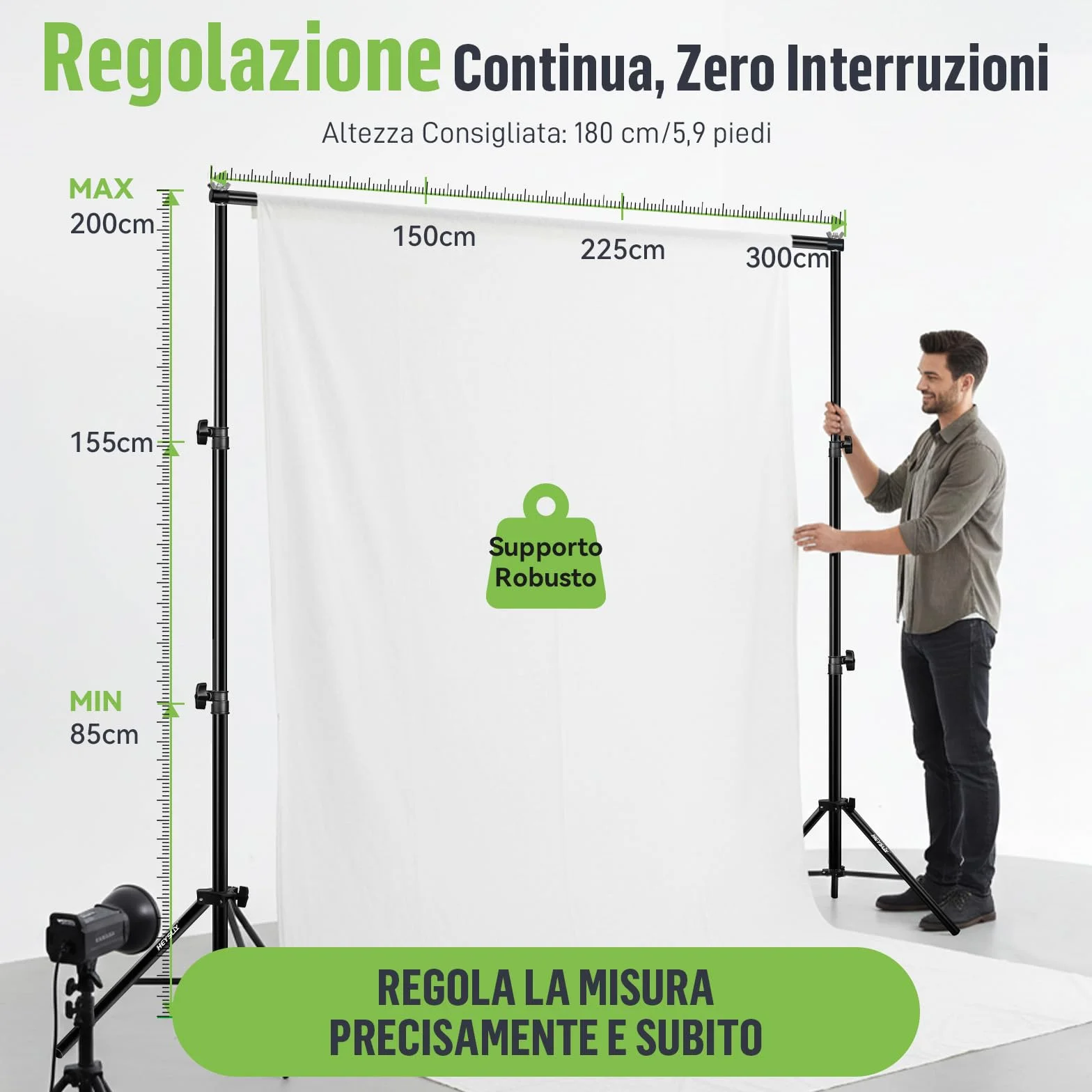 Supporto Fondale Fotografico 3x2m – Struttura Regolabile per Sfondo Fotografico, Telo Proiettore, Set Fotografico e Decorazioni Evento