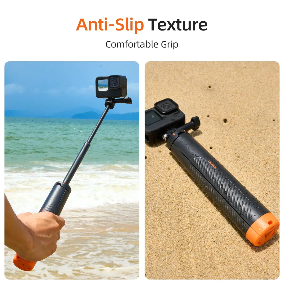 TELESIN 4 in 1 Selfie Stick Grip mano galleggiante Treppiede impermeabile estensibile Selfie Monopiede per GoPro Hero 13,12, 11, 10, 9, 8, 7, 6, 5, 4, DJI Action 5 Pro 4 3 Insta360 X5 X4 AKASO Camera