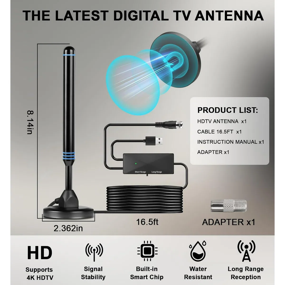Antenna TV da interni per Smart TV HD Antenne digitali per canali locali Ricezione a lungo raggio Supporta 4K 1080p UHF VHF tutti i vecchi televisori
