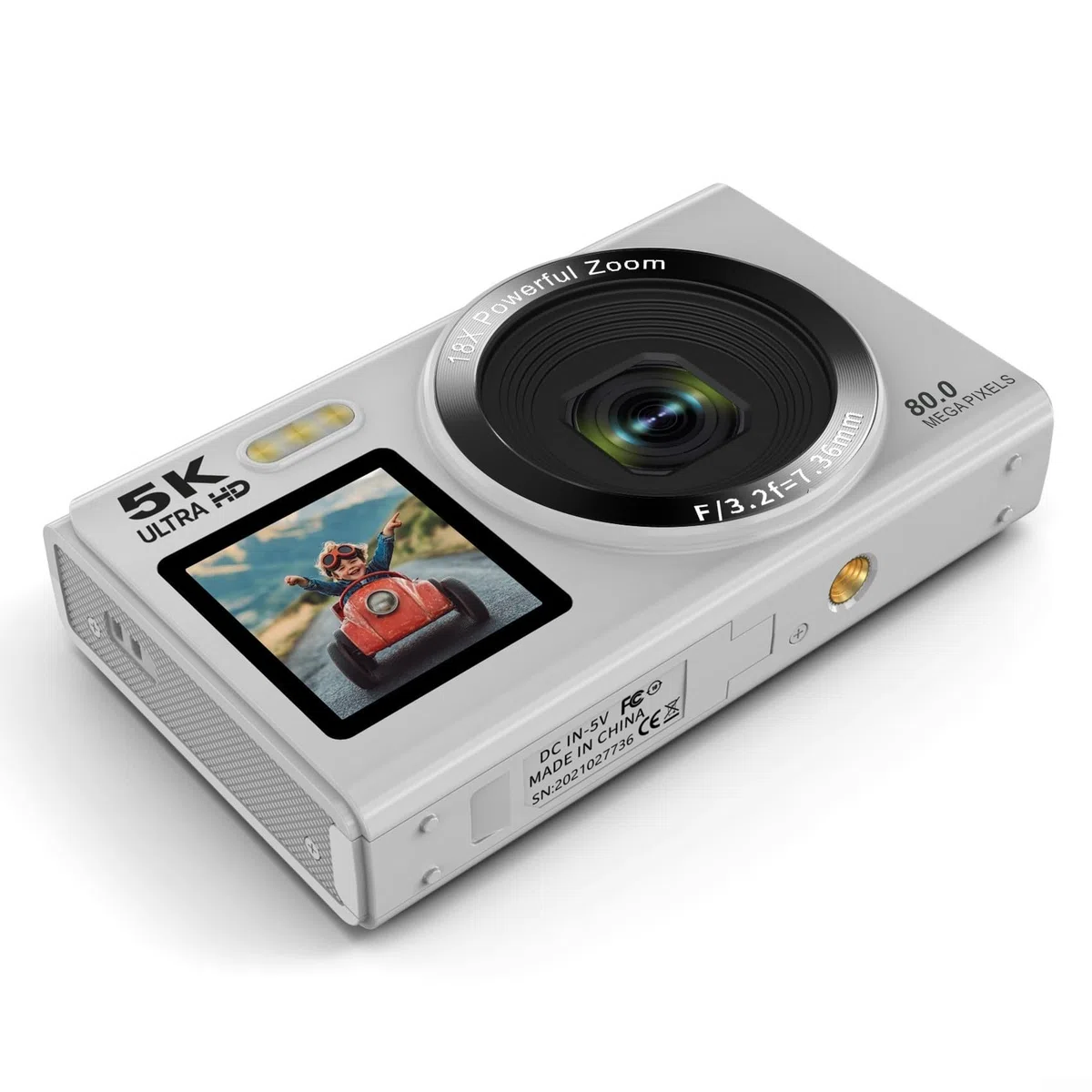 Fotocamera digitale con risoluzione 5K, sensore CCD, 13 MP, sensore di immagine CMOS, zoom 18x, doppio schermo LCD da 2,8", per vlogger e studenti da viaggio (nero 32G)