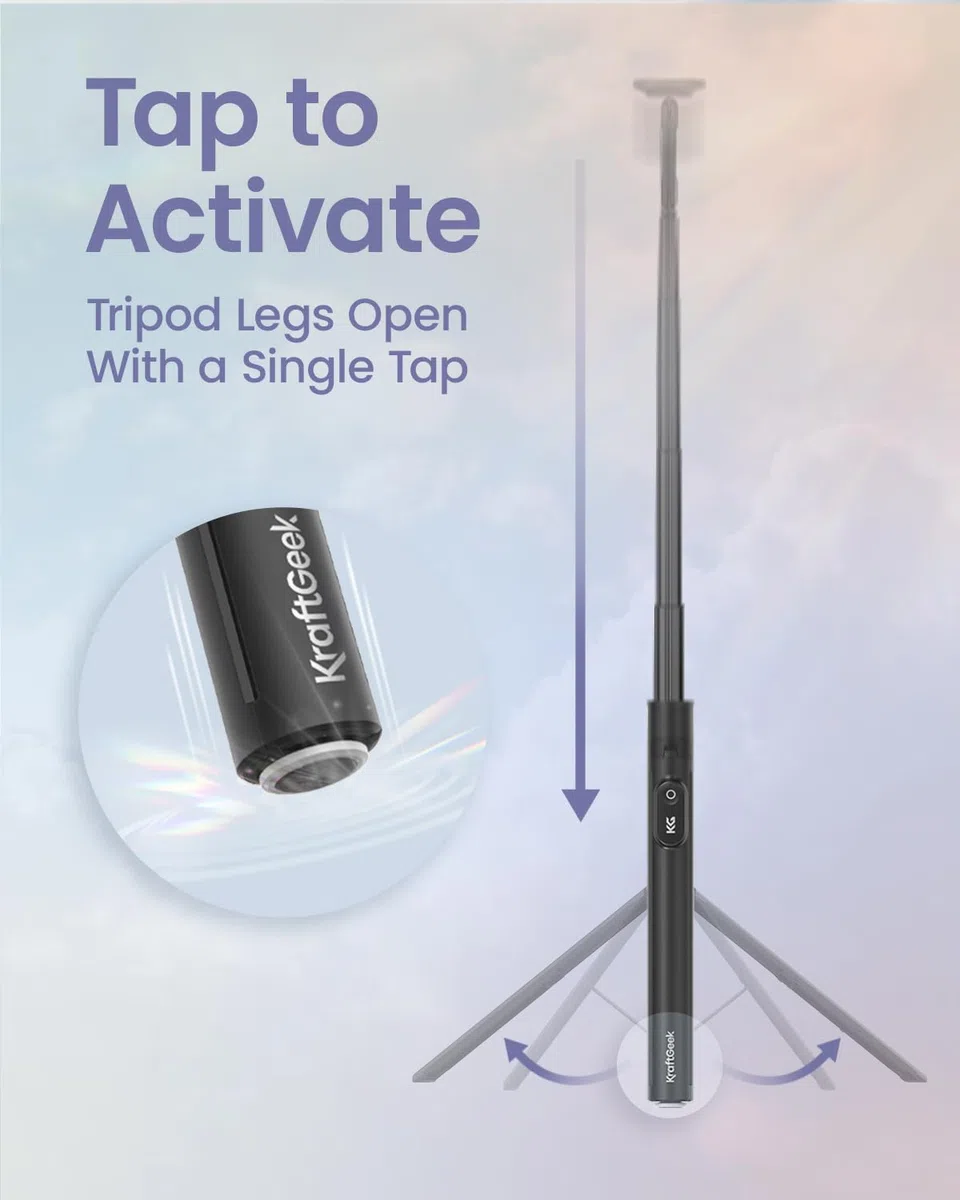 KraftGeek Treppiede magnetico per iPhone MagSafe - 66 '' Selfie Stick automatico con telecomando, treppiede portatile per registrazione video, viaggi, vlogging (nero)