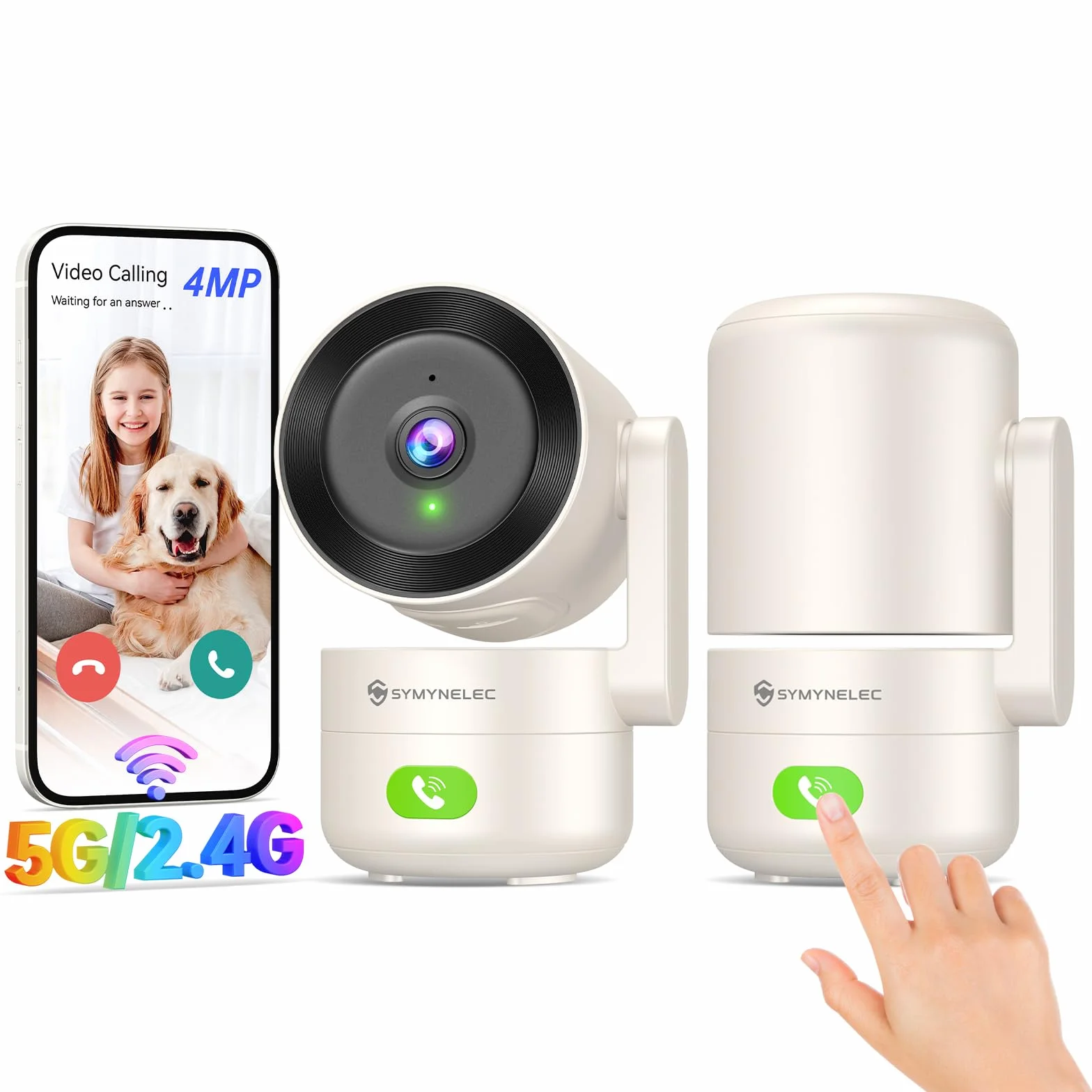 SYMYNELEC 2K 4MP Telecamera WiFi da Interno 5GHz/2,4GHz, Rotazione 360° | Videocamera di Sorveglianza, Rilevamento Movimento, Visione Notturna, Audio Bidirezionale, Compatibile con Alexa, 2pcs