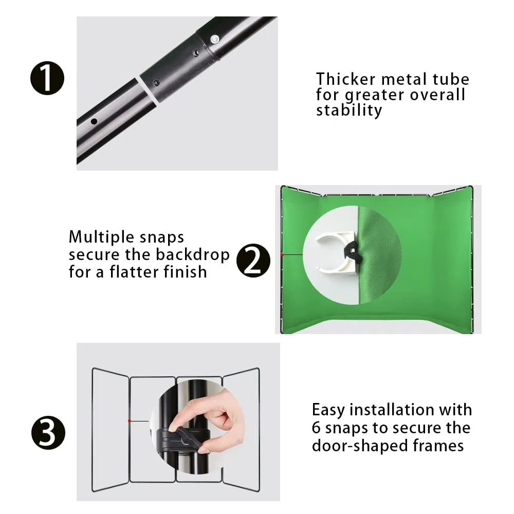 2,4 m x 4 m Portable Large Chromakey Green Screen Sfondo con supporto per fotografia sfondo sistema di supporto per studio fotografico riprese video, live streaming, feste, keying,