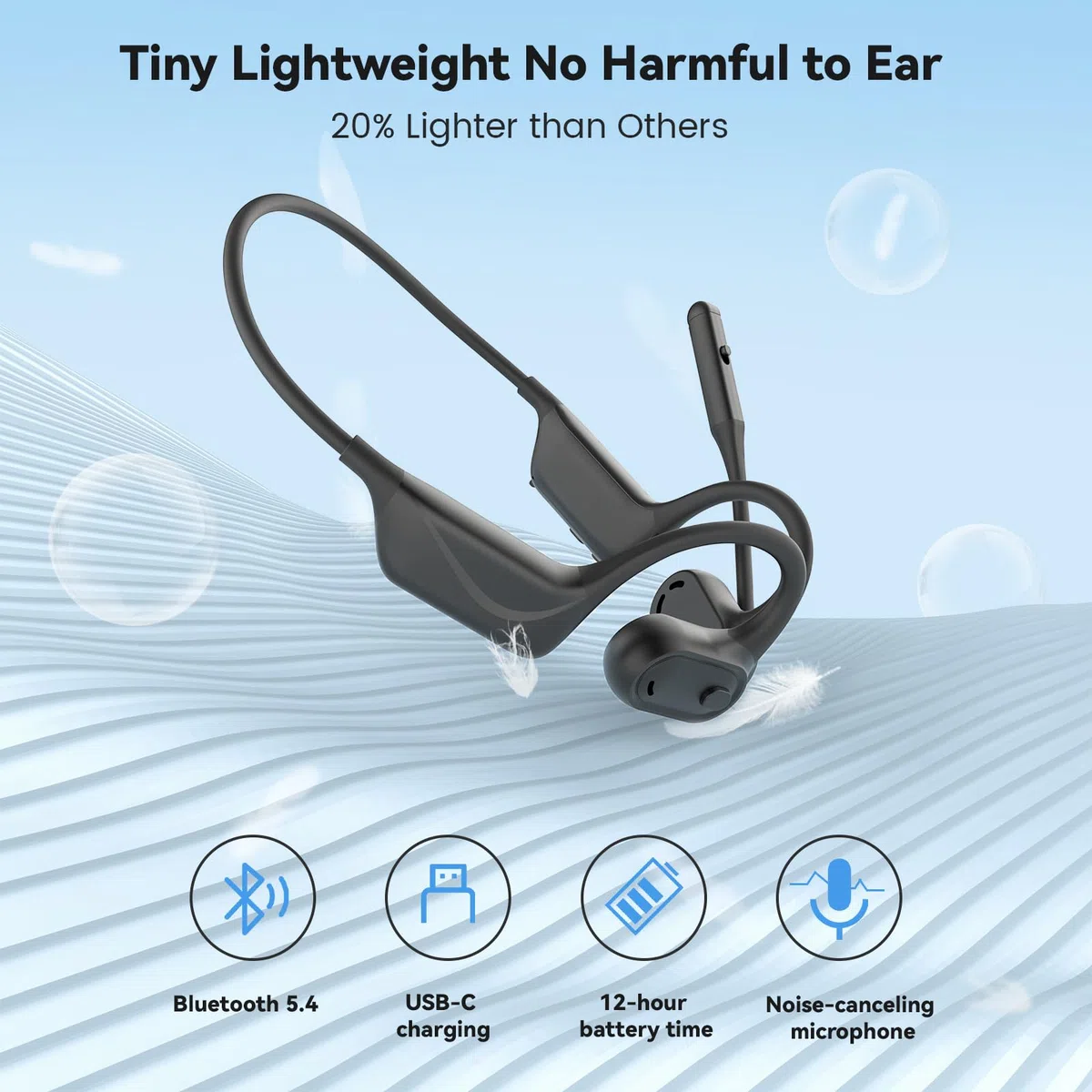 Open-Ear Cuffie Bluetooth 5.4 con Microfono, Pulsante Muto per Casa Ufficio | Cancellazione del rumore, Non a conduzione ossea