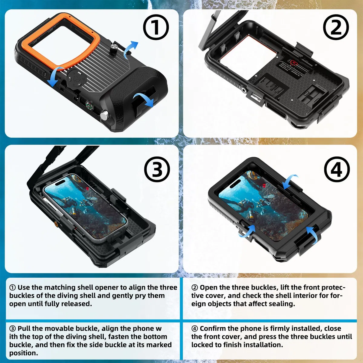 ShellBox Case Custodia per telefono subacquea IP68 2026, 15,7 m 1H, fotografia subacquea per Samsung Galaxy S26/S25/S24/S23 Ultra/Plus, adatta per telefoni con pulsante del volume destro da 5,4"-6,9