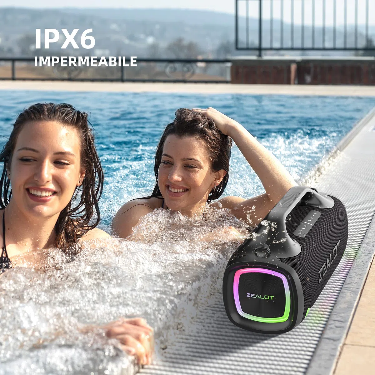 ZEALOT Cassa Bluetooth,100W Altoparlante Wireless,Bluetooth 5.3,Luce LED,USB-C,Impermeabile IPX6,supporto Micro SD,USB,AUX,per il campeggio,la spiaggia e le feste