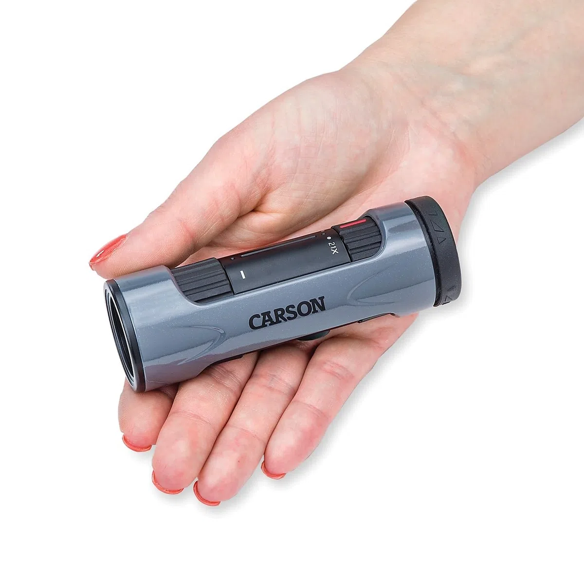 Carson Monozoom Monoculare Zoom Unisex-Adulto 7-21x21mm Prismi BAK-4, Compatibile con Treppiede, per Bird Watching, Escursioni e Sport, Grigio (ZM-721)