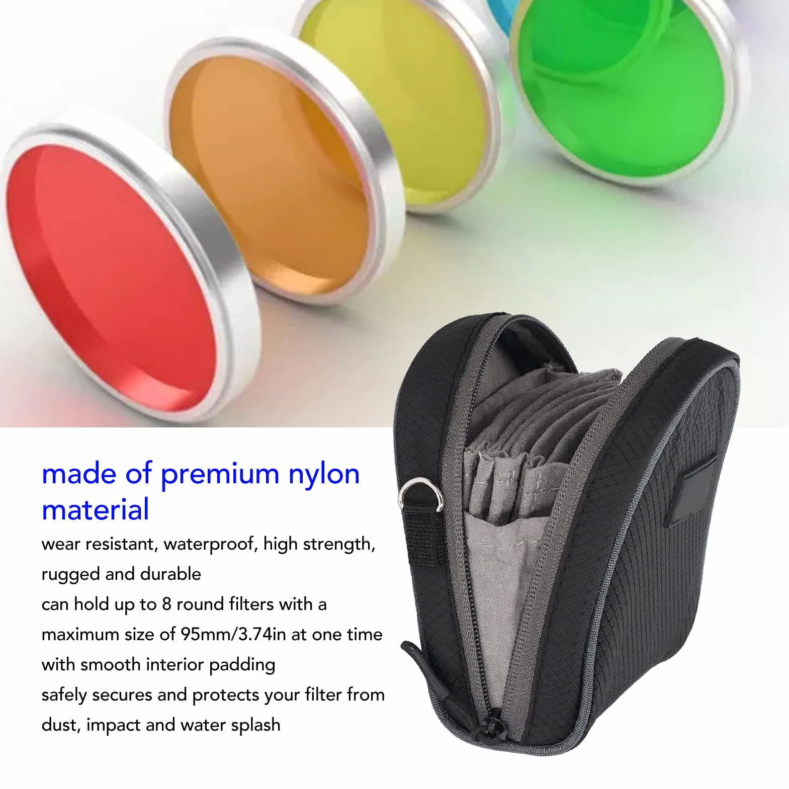 Custodia per filtro, custodia per filtro per obiettivo della fotocamera 8 slot Tasche per filtro portatili Custodia Borse antipolvere con tracolla Filtri fotografici Fino a 95 mm Fodera interna