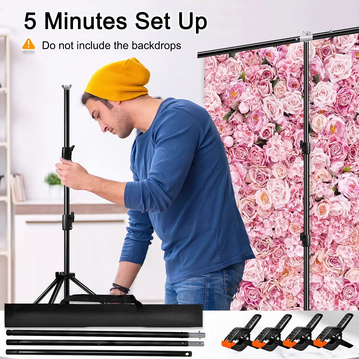 Kit di supporto per fondale, 1,5 x 2 m, verde, regolabile, portatile, piccolo, 2 x 2 m, supporto per sfondo, per streaming, zoom, YouTube, fotografia, festa di compleanno, Tik Tok