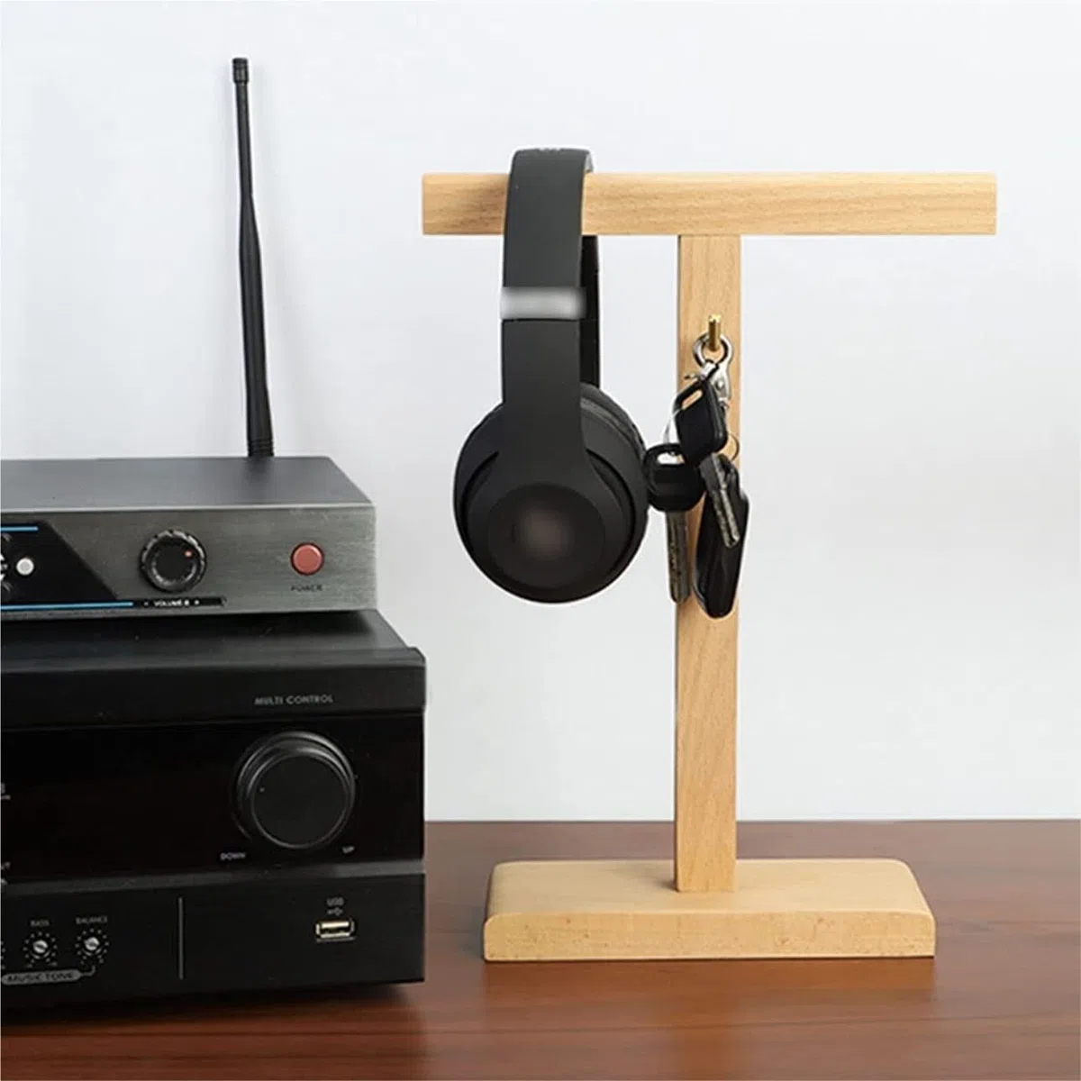 Supporto Cuffie Stand Cuffie Supporto Per Cuffie Doppio In Legno Massello Supporto Per Cuffie Da Gioco Semplice Con Gancio Di Avvolgimento Supporto per Cuffie ( Blue : Bronze , Size : 9.5*3.2*12.8in )