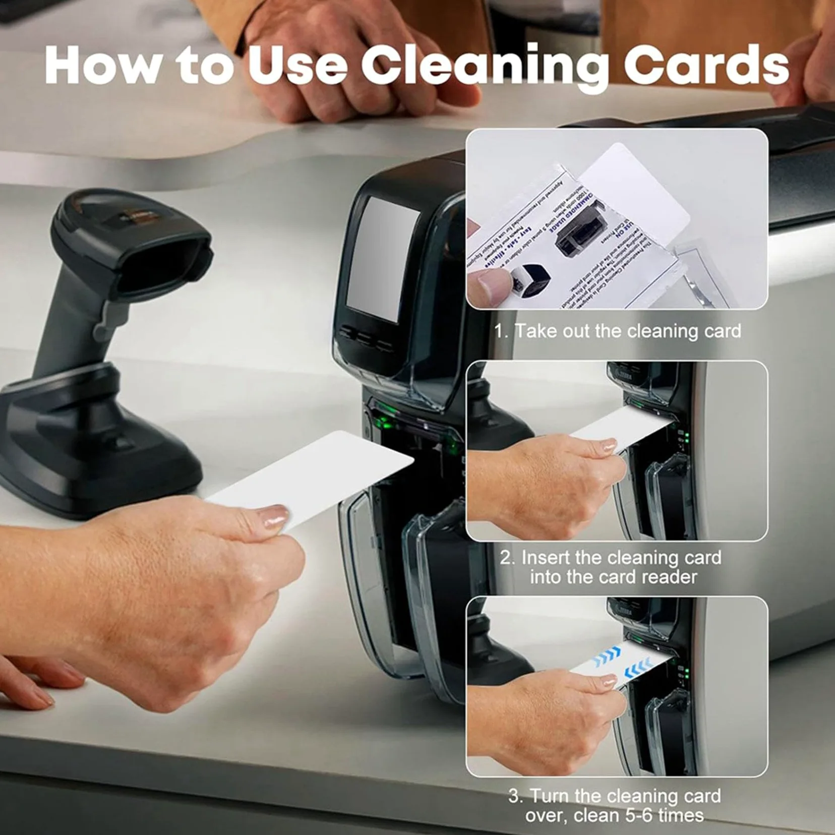 Carte di Pulizia per Lettori di Schede CR80, Pulitore per Lettori di Schede A Doppio Lato da 150 Pezzi, Carte di Pulizia per Terminali A Scorrimento POS