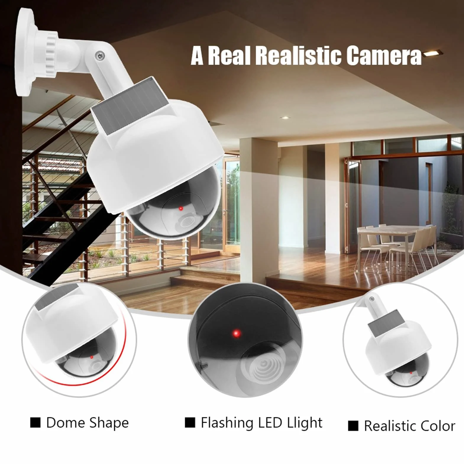 Pilipane Falsa sicurezza di sorveglianza simulata, telecamera di sicurezza fittizia a forma di cupola realistica per interni ed esterni con una luce a LED per la casa/magazzino