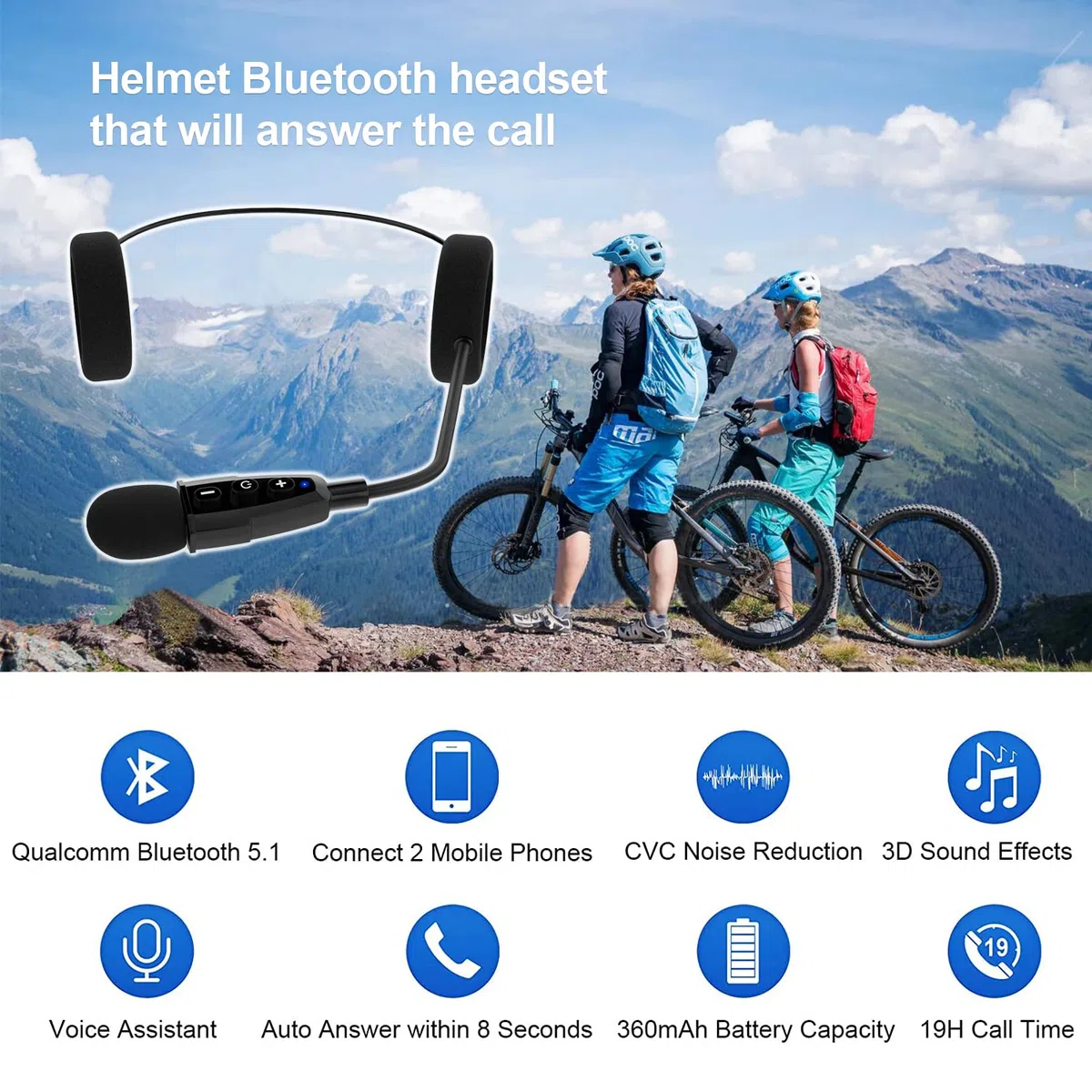 QSPORTPEAK Cuffia per Casco Moto Auricolari Cuffie Bluetooth Musica Stereo, E1+ Bluetooth 5.1 Navigatore e MP3, Raggio di 10m, Interfono Cuffia e Microfono Sportivo Sci Bicicletta Arrampicata