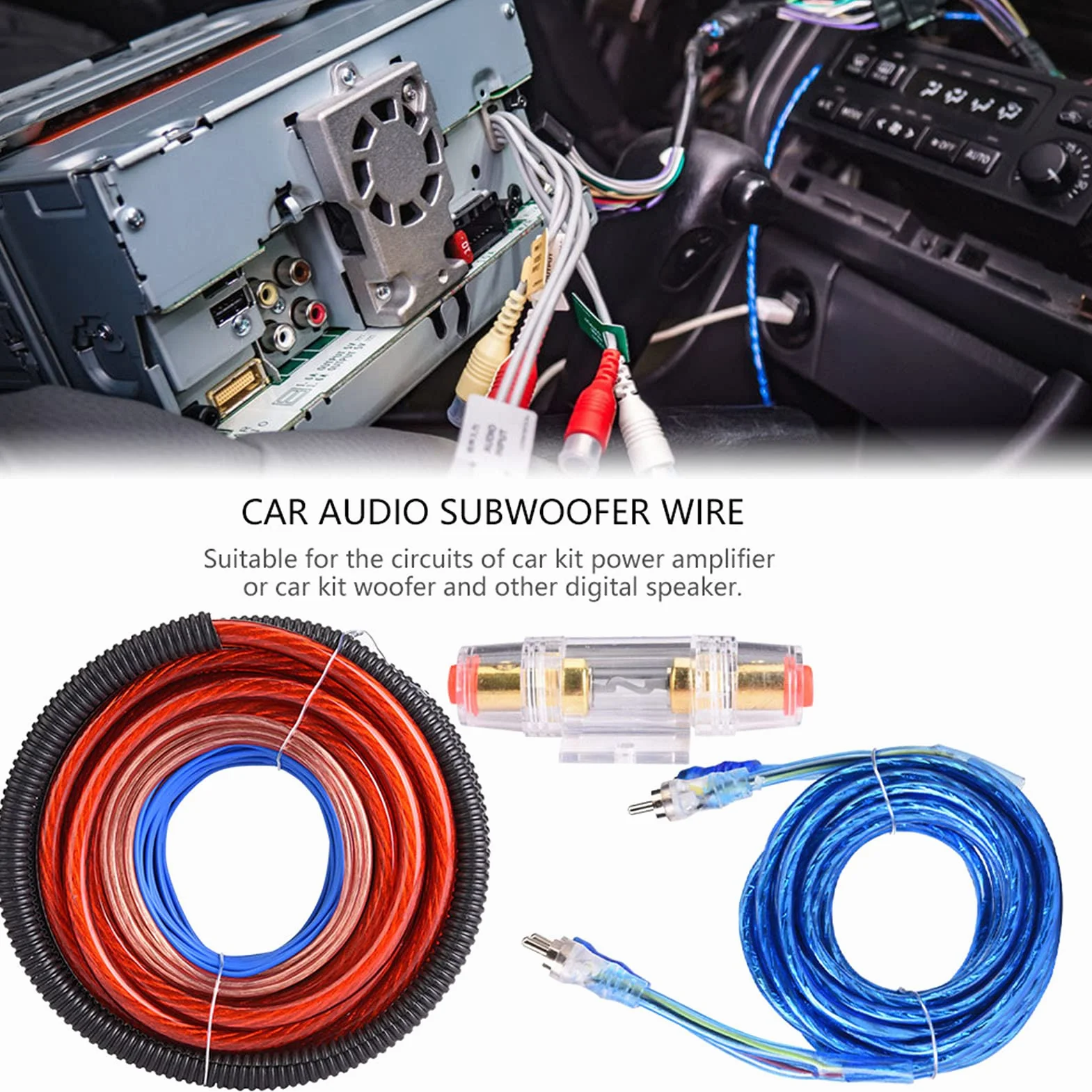 Kit Cavi Amplificatore Calibro 4, Kit Subwoofer 2800 W Kit Cablaggio Amplificatore Facile da Installare con Tuta Fusibile per Installazione Altoparlante Amplificatore Audio