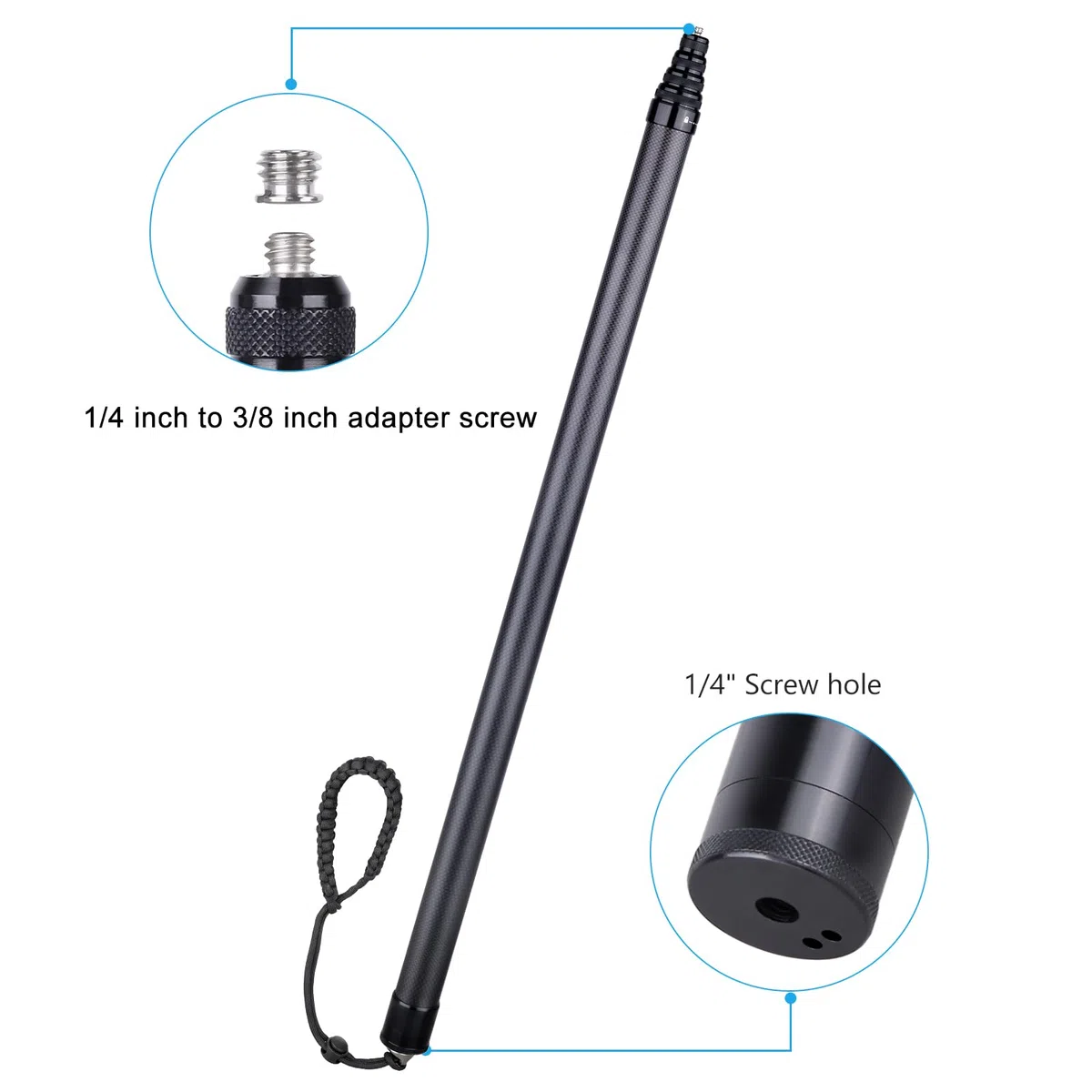 ARTCISE Bastone per selfie lungo in fibra di carbonio, 500 cm, asta di estensione per selfie monopiede per GoPro Hero per DJI Osmo Action per Osmo Pocket per Insta360 per fotocamera