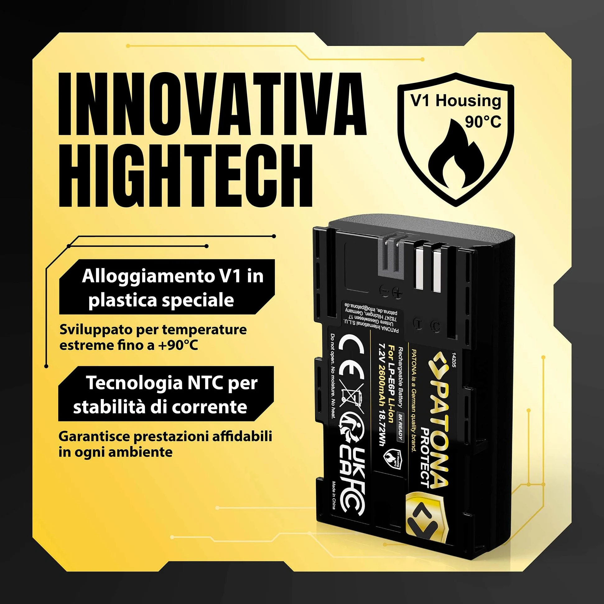 PATONA Protect Batteria LP-E6P 2600mAh 6A – pronta per 8K, per Canon EOS R5 Mark II & R5C – sostituisce LP-E6P LP-E6NH LP-E6N LP-E6 – compatibile con R6 R6II R7 5D IV 90D – guscio V1