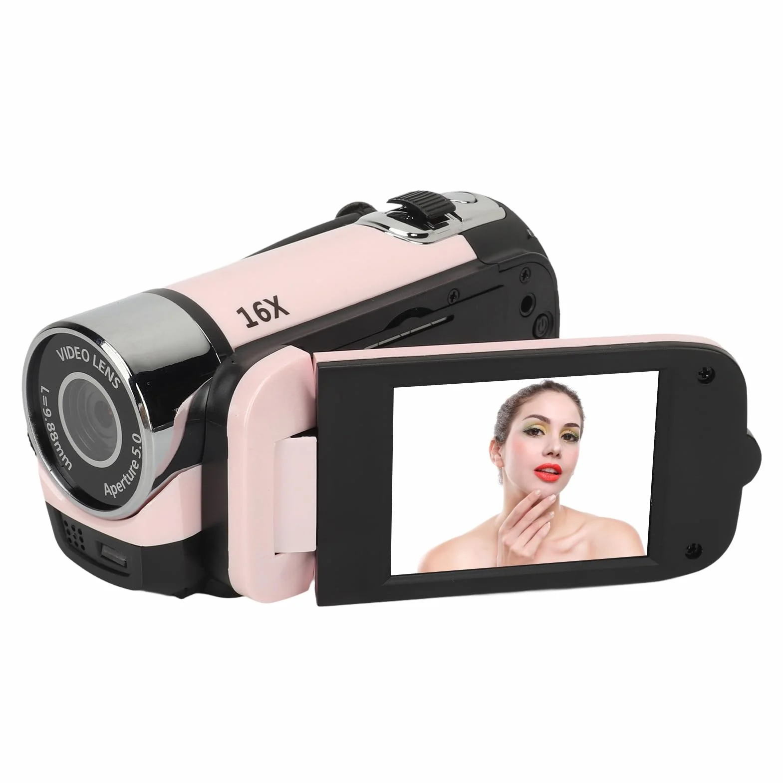 Videocamera digitale HD 1080p, 16 MP, zoom digitale 16x, schermo rotante da 2,4", stabilizzazione dell'immagine elettronica, timelapse, supporto microfono esterno e treppiede (fino a 128 GB)