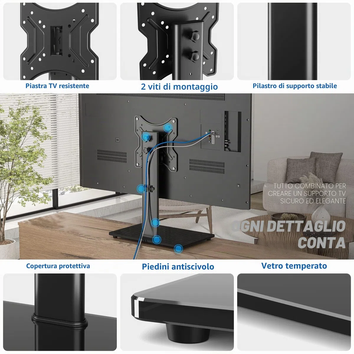 RFIVER Supporto TV da Tavolo Piedistallo Universale per 23 a 43 Pollici Televisori, Base Girevole per TV Regolabile in Altezza per TV LCD/LED/OLED/Plasma/curvo fino a 30 kg