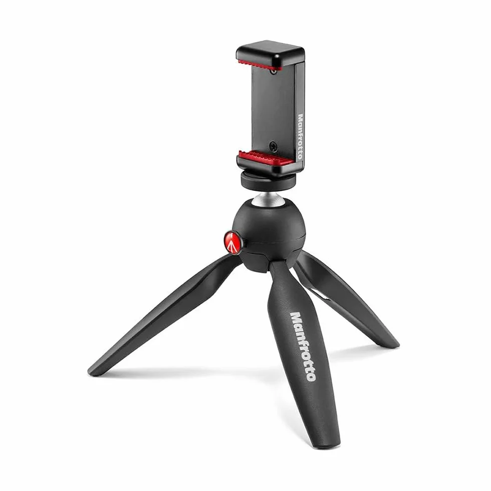 Manfrotto Mini Treppiede con Clamp per Smartphone Universale, Made in Italy, per iPhone Con o Senza Custodia, CSC, Vlogging, Videografia, Nero, MKPIXICLMII-BK