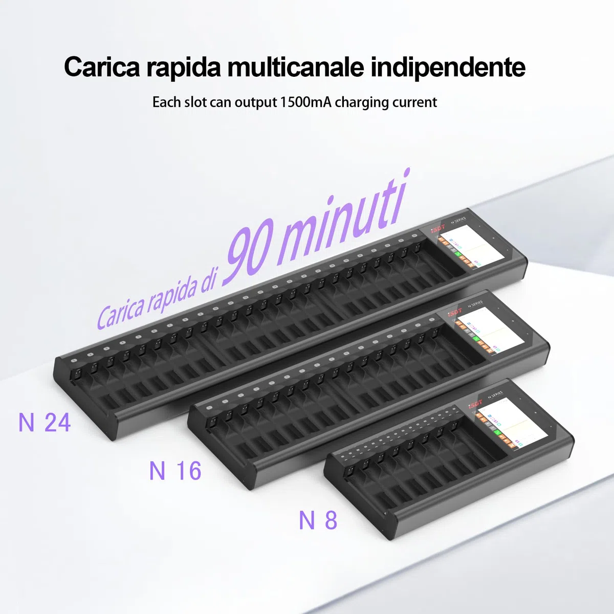 ISDT N16 - Caricatore universale con display LCD, 16 slot Speedy Smart Battery per batterie ricaricabili AA AAA Li-lon LiHv NI-MH NI-Cd LiFePO4