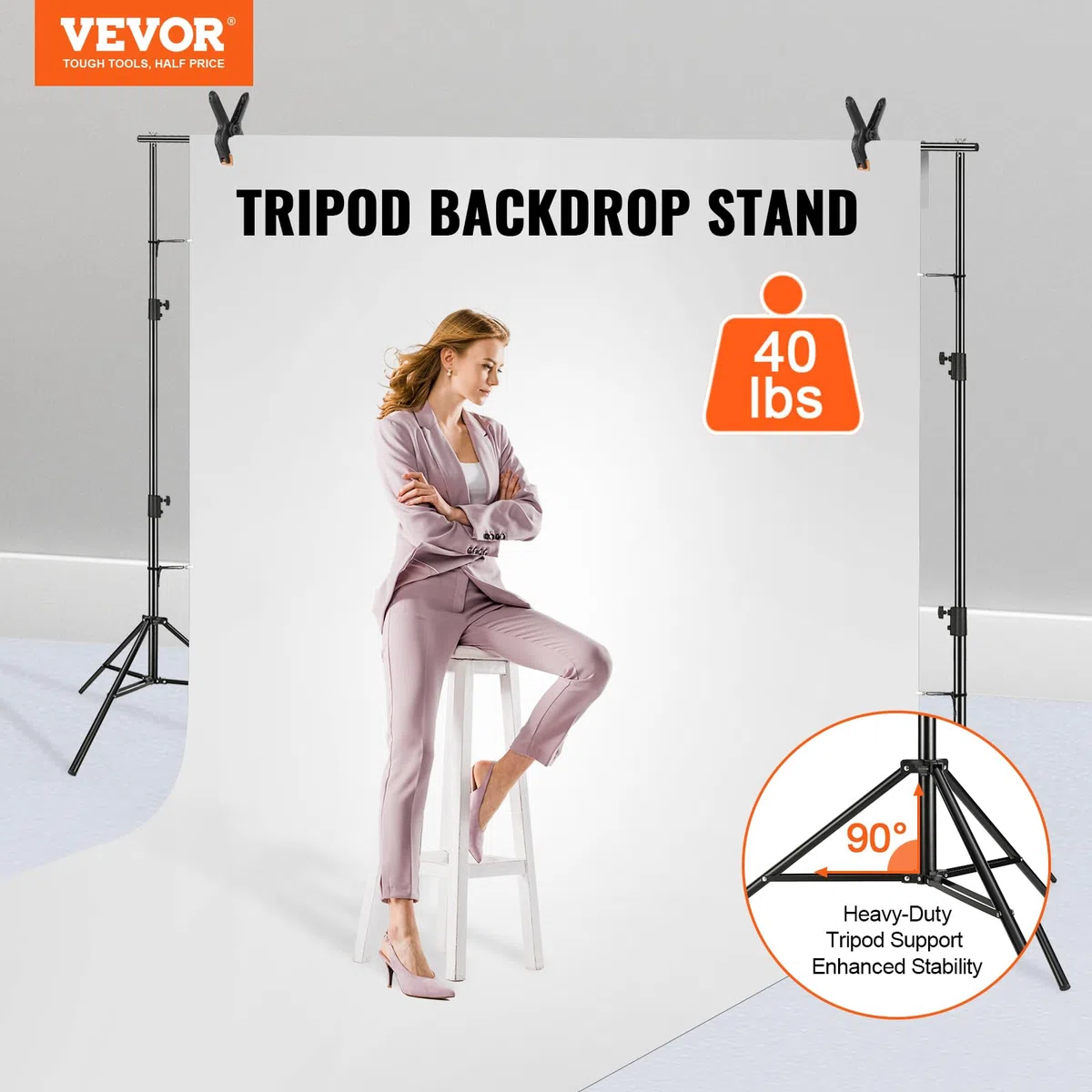VEVOR Supporto Fondale Fotografico 2900 x 3500mm Kit Supporto per Sfondo Fotografico Regolabile 6 Morsetti Borsa Trasporto, Supporto per Sfondo Fotografico in Studio Fotografia in Acciaio al Carbonio