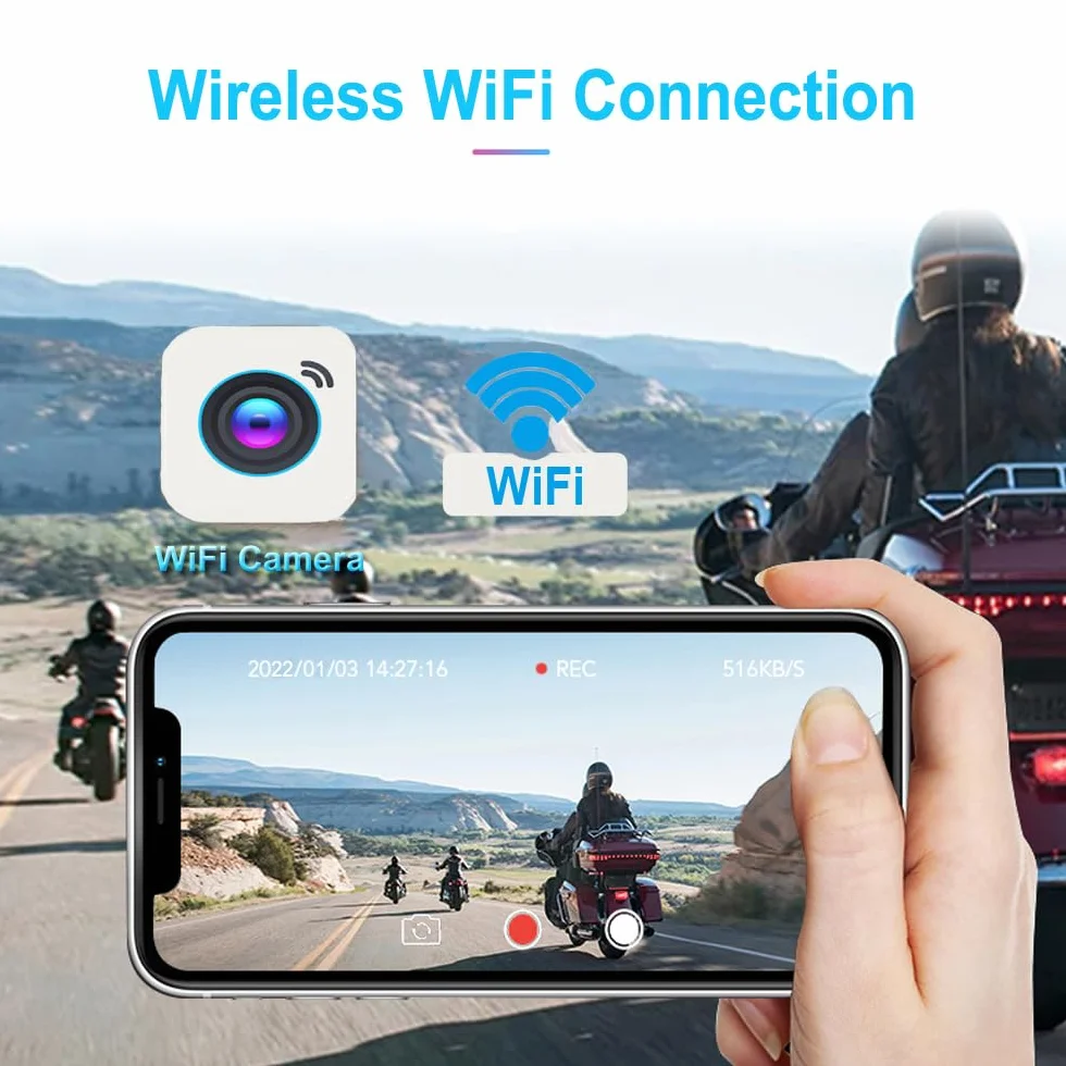 VSYSTO 3 pollici moto dash cam IPS schermo ad alta definizione WiFi GPS di monitoraggio automatico di parcheggio off/on visione notturna impermeabile doppia 1080P anteriore e posteriore