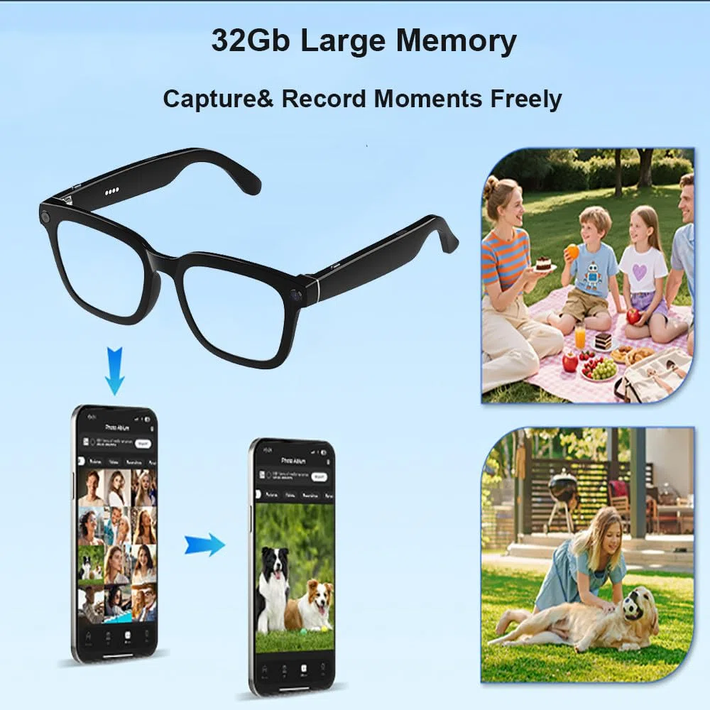 Occhiali Da Sole Intelligenti Con Intelligenza Artificiale,Con Fotocamera E Bluetooth,Sensore Indossabile,Riconoscimento Delle Immagini,Dialogo,Traduzione,Fotografia,Distanza Di 12M,Per La Guida