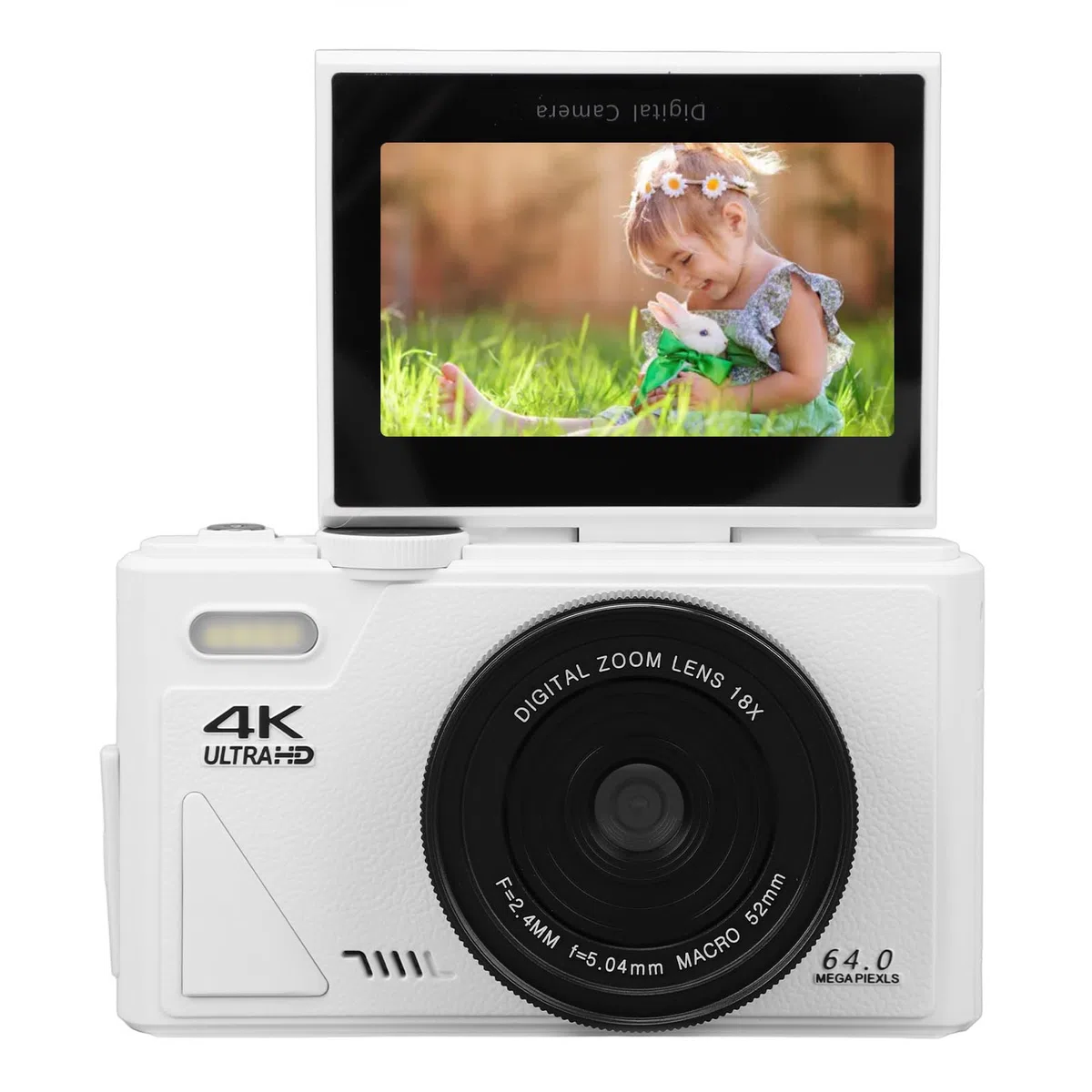 Tbest Fotocamera Digitale 4K Mirrorless 64MP HD Autofocus Zoom 18X WiFi con Schermo Ribaltabile da 3 Pollici per Studenti Principianti di Fotografia di Viaggio (WHITE)