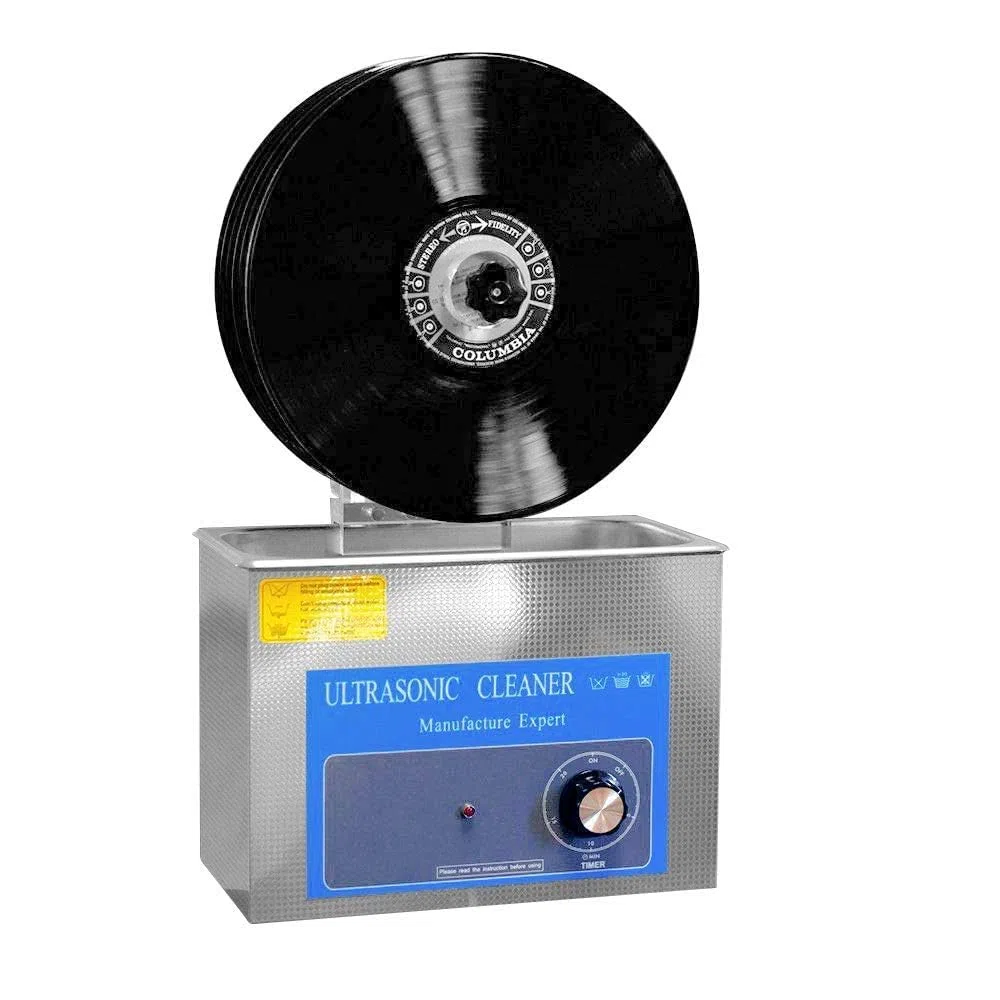 Pulitore a ultrasuoni per dischi in vinile, pulisce 6 dischi contemporaneamente con timer da 0 a 20 minuti, ripiano sollevabile e supporto per asciugatura per una pulizia profonda