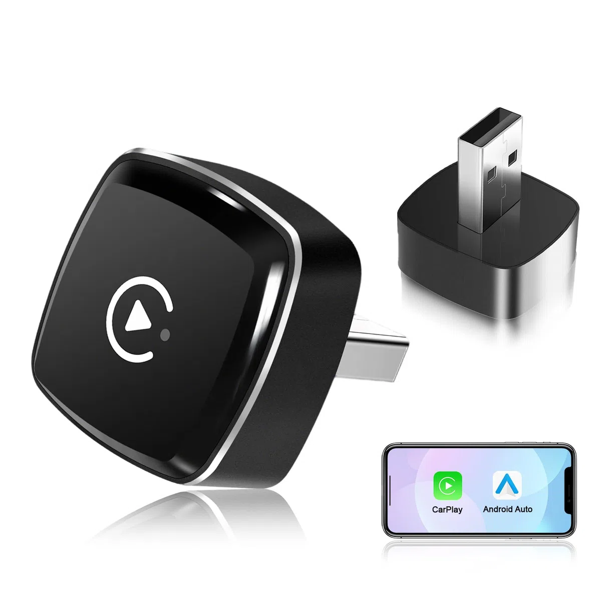 EZoneTronics 2-in-1 Adattatore CarPlay Wireless, Android Auto Wireless, USB/Type-C senza fili, Plug & Play, Connessione Veloce e Stabile senza Ritardi, Compatibile con iOS 10+ e Android 11+
