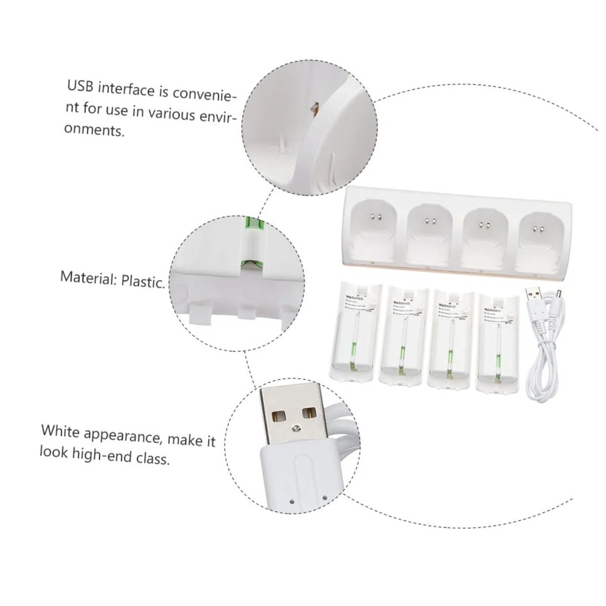 Caricabatterie USB per Batterie a 4 Slot Bianco in Plastica | Interfaccia Usb, Ricarica Simultanea di Unità, Adattatore Batterie per Batterie Ricaricabili