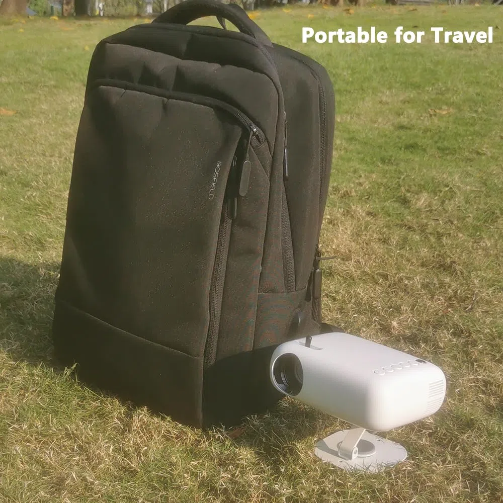 Mini proiettore HD, alimentato da Powerbank, 10000 lumen portatile con treppiede per cinema di viaggio all'aria ultima intervento, compatibile con Android/iOS/Windows/TV Stick/HDMI/USB