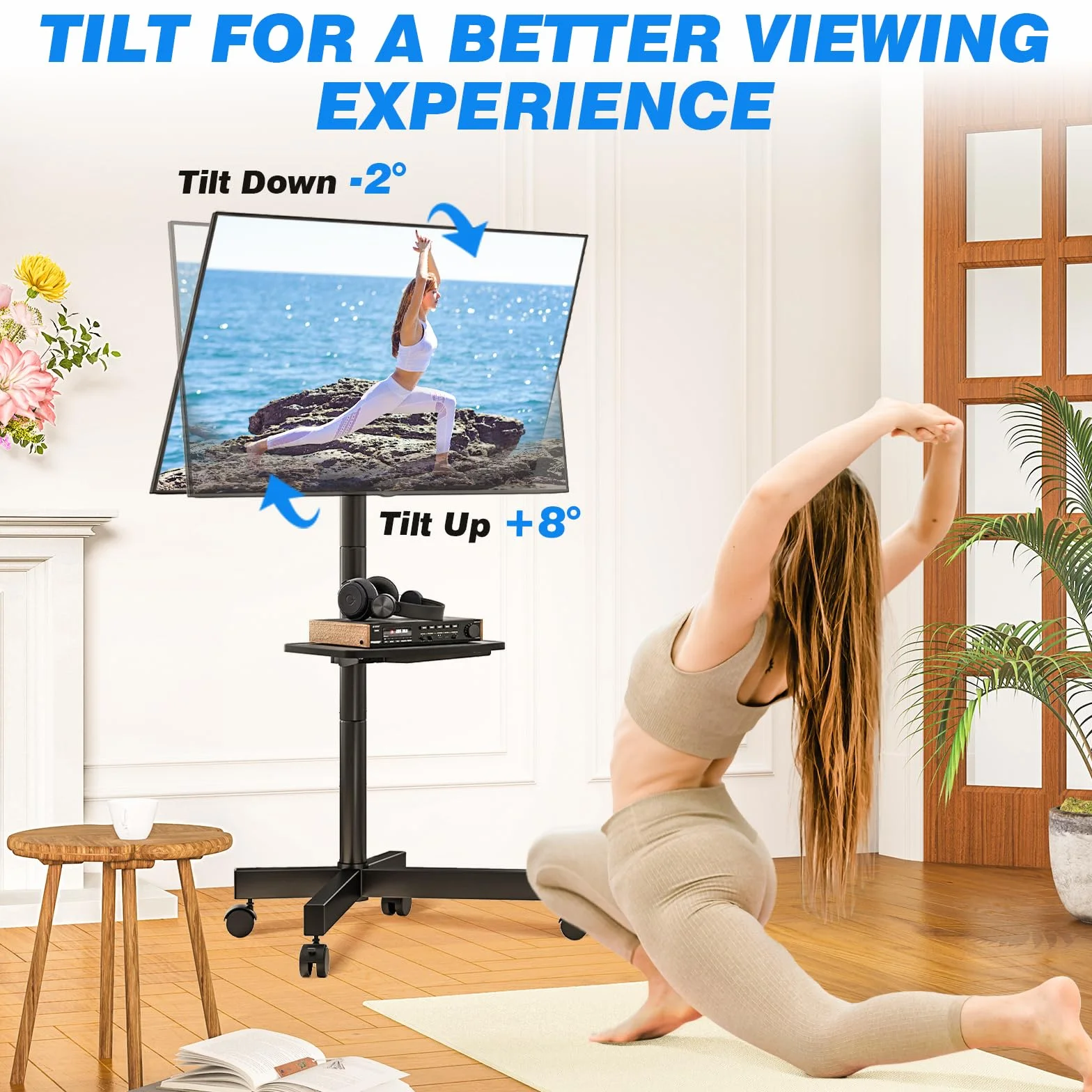 RFIVER Supporto TV da Pavimento Porta TV con Ruote Carrello per Schermi Plasma/LCD/LED 27-60 Pollici, Mobile TV con Ruote Max.40 kg, Max VESA 400 x 400 mm con Altezza Regolabile Nero