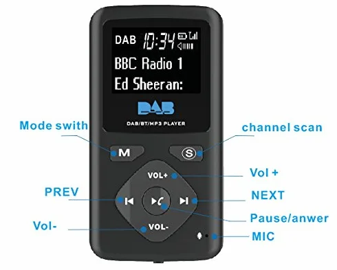 Baceyong Radio digitale portatile, digitale FM DAB/DAB+ Radio + lettore MP3 Bluetooth 4.0 32G Nero