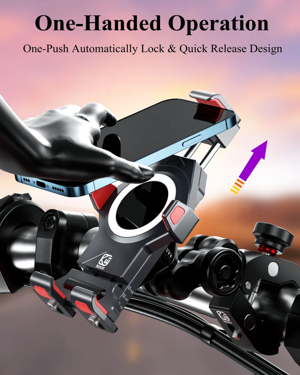BRCOVAN Lega Alluminio Supporto Telefono Motociclo con Smorzatore Vibrazioni, Metallo Manubrio Porta Telefono per ATV UTV Bici Moto Scooter per 4.7''-7.2'' Smartphone, Nero