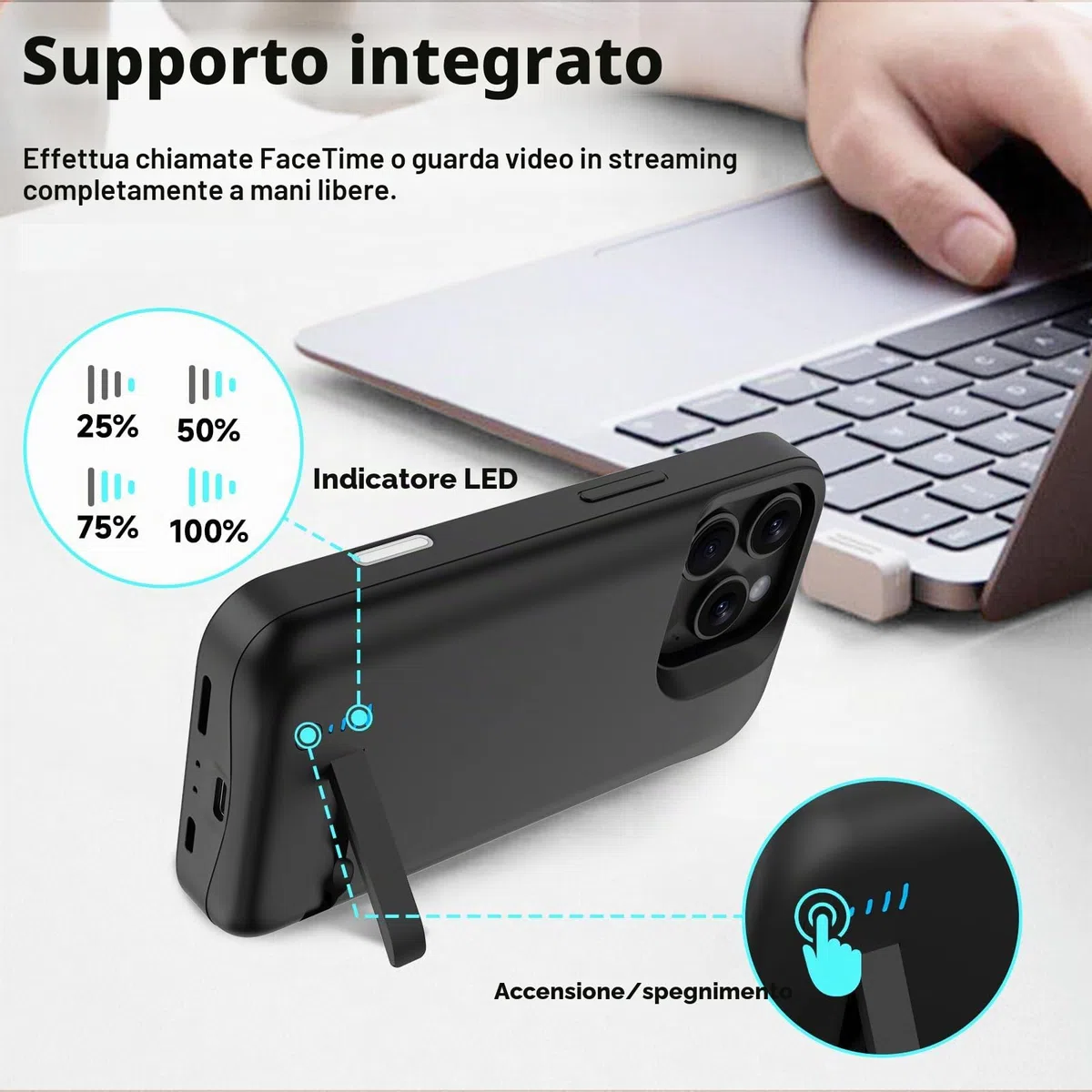 Cover Batteria per iPhone 16 Pro/iPhone 17, Vera 8500 mAh, Custodia di Ricarica Espansa Ricaricabile Sottile Custodia Protettiva Portatile con Batteria per iPhone 17(6,3 Pollici) - Nero