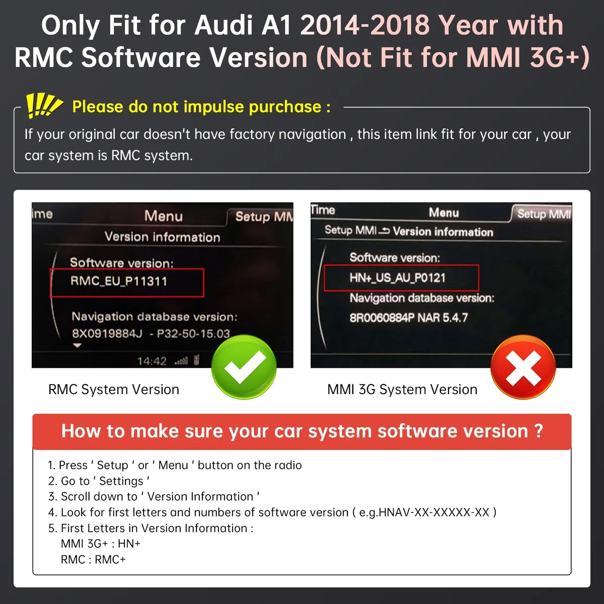 Road Top Modulo Adattatore CarPlay Wireless per Audi A1 2014-2018 | con RMC, Carplay Decoder Retrofit Kit, compatibile con Apple CarPlay senza fili, Android Auto, MirrorLink, Navigazione