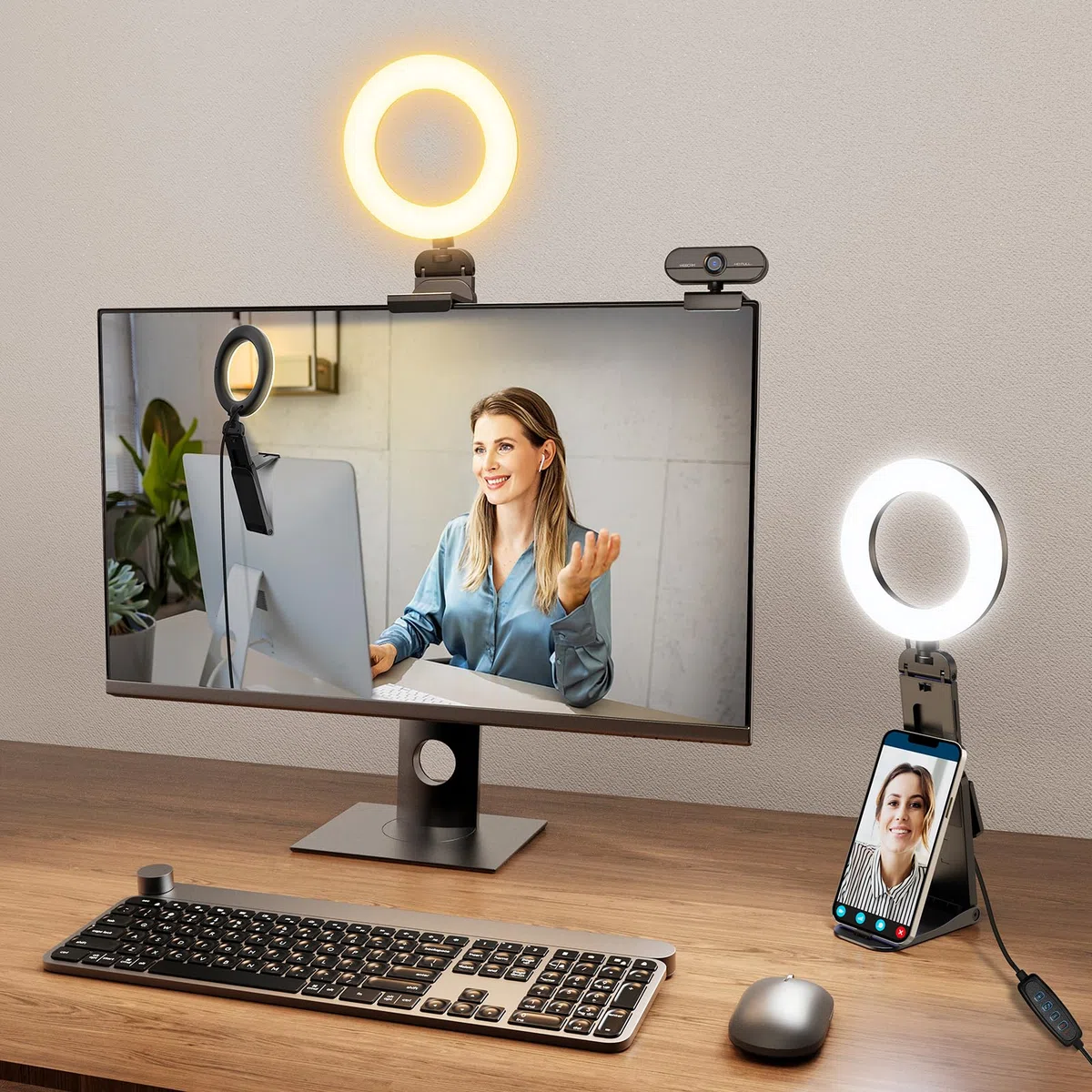 Luce ad anello con clip per computer portatile, illuminazione per videoconferenza, luce per webcam zoom per riunioni, monitor PC, MacBook/iMac/Trucco