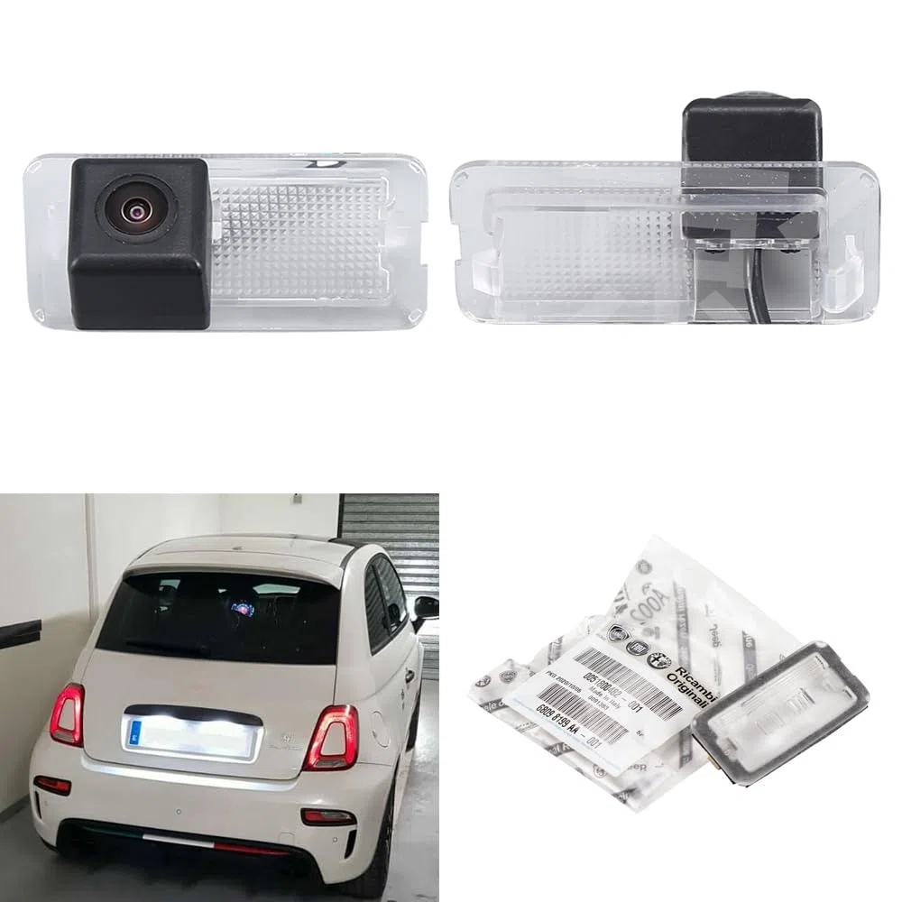 Auto Targa Posteriore Illuminata con Telecamera di Retromarcia Visione Notturna Sistema di Parcheggio Impermeabile per FIAT 500 twinair Abarth 500C 595C 695C 312C Linea 500X Telecamera CCD