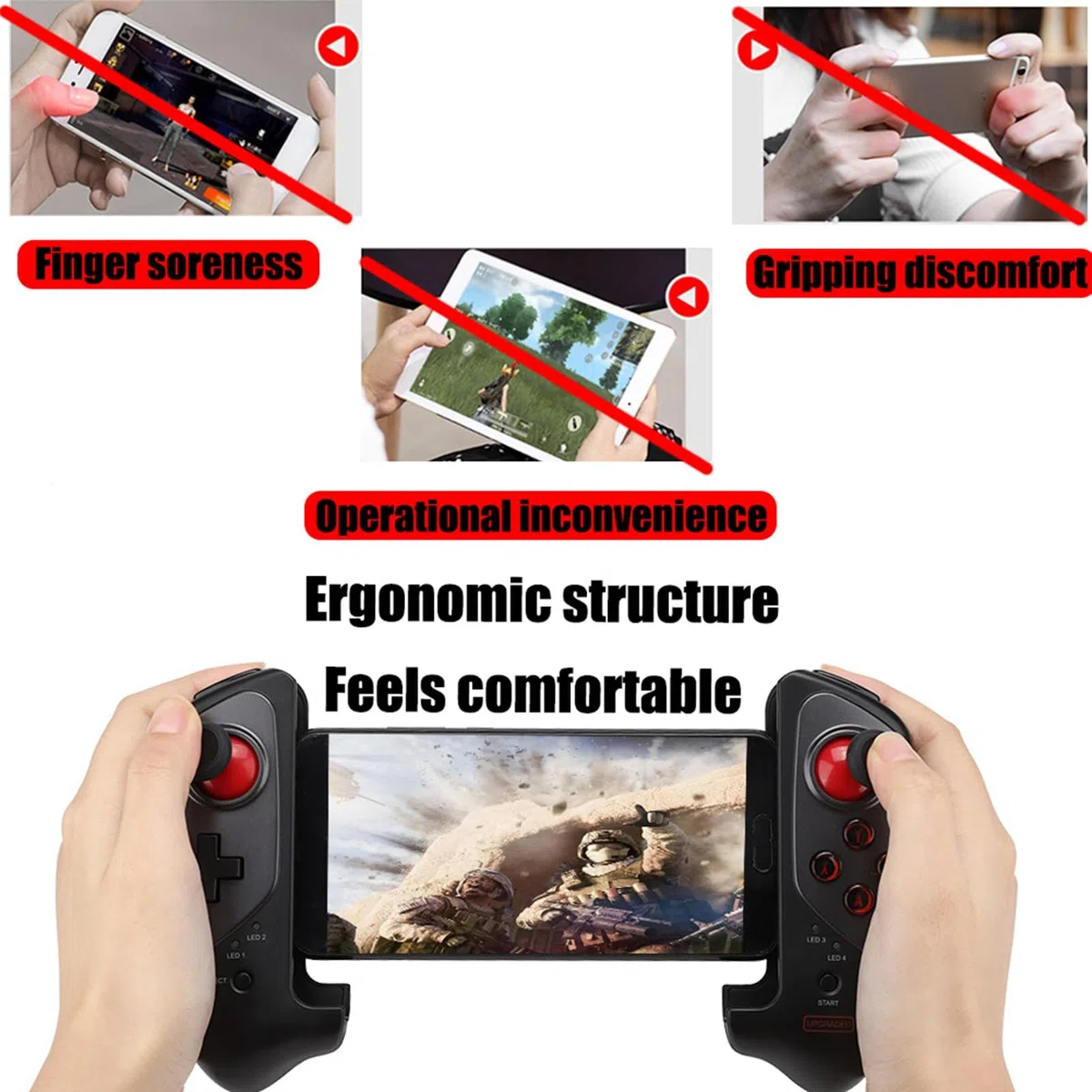 ANGGREK Controller di Gioco, Joystick Wireless Bluetooth Gamepad con Design Telescopico Fino a 280mm Impugnatura Comfortevole Supporto Android IOS Gioco Diretto