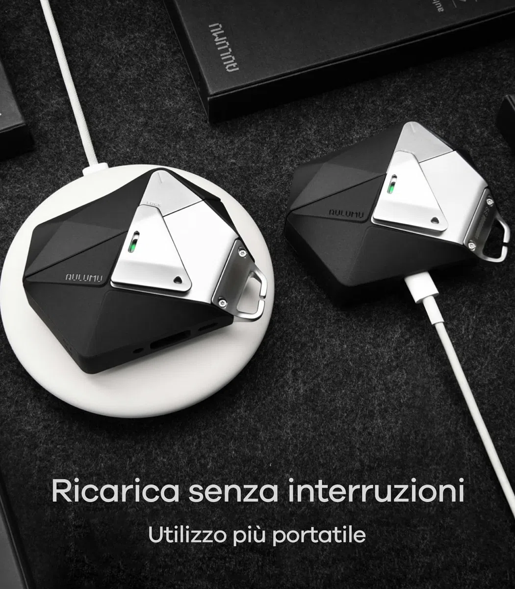 Aulumu A39 Cover per AirPods Pro 3 (2025) Custodia Geometrica con Serratura e Cordino, Case Cover Protettiva con Fibbia in Nylon, Armatura in Lega, Protezione Totale Contro le Cadute, Nero