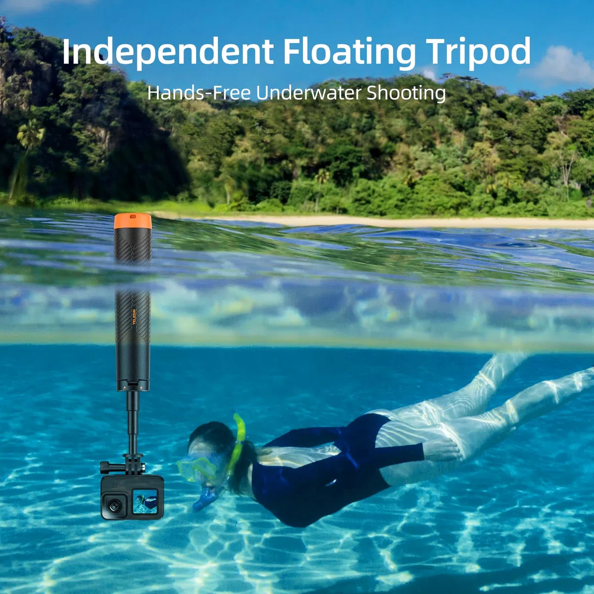 TELESIN 4 in 1 Selfie Stick Grip mano galleggiante Treppiede impermeabile estensibile Selfie Monopiede per GoPro Hero 13,12, 11, 10, 9, 8, 7, 6, 5, 4, DJI Action 5 Pro 4 3 Insta360 X5 X4 AKASO Camera