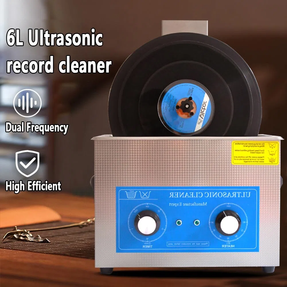 Detergente ultrasonico per dischi in vinile da 6,5 l, vibrazione a doppia frequenza, timer e controllo della temperatura, pulisce da 1 a 6 dischi