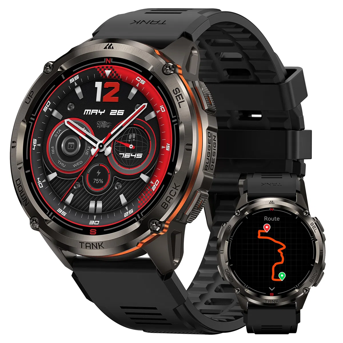 KOSPET Tank T3 Ultra 2 Smartwatch Uomo Rugged, Orologio Militare con GPS, Impermeabile 5 ATM, Schermo AMOLED HD da 1,43 Pollici, Oltre 170 Modalità Sportive, Compatibile con Android e iOS (Nero)