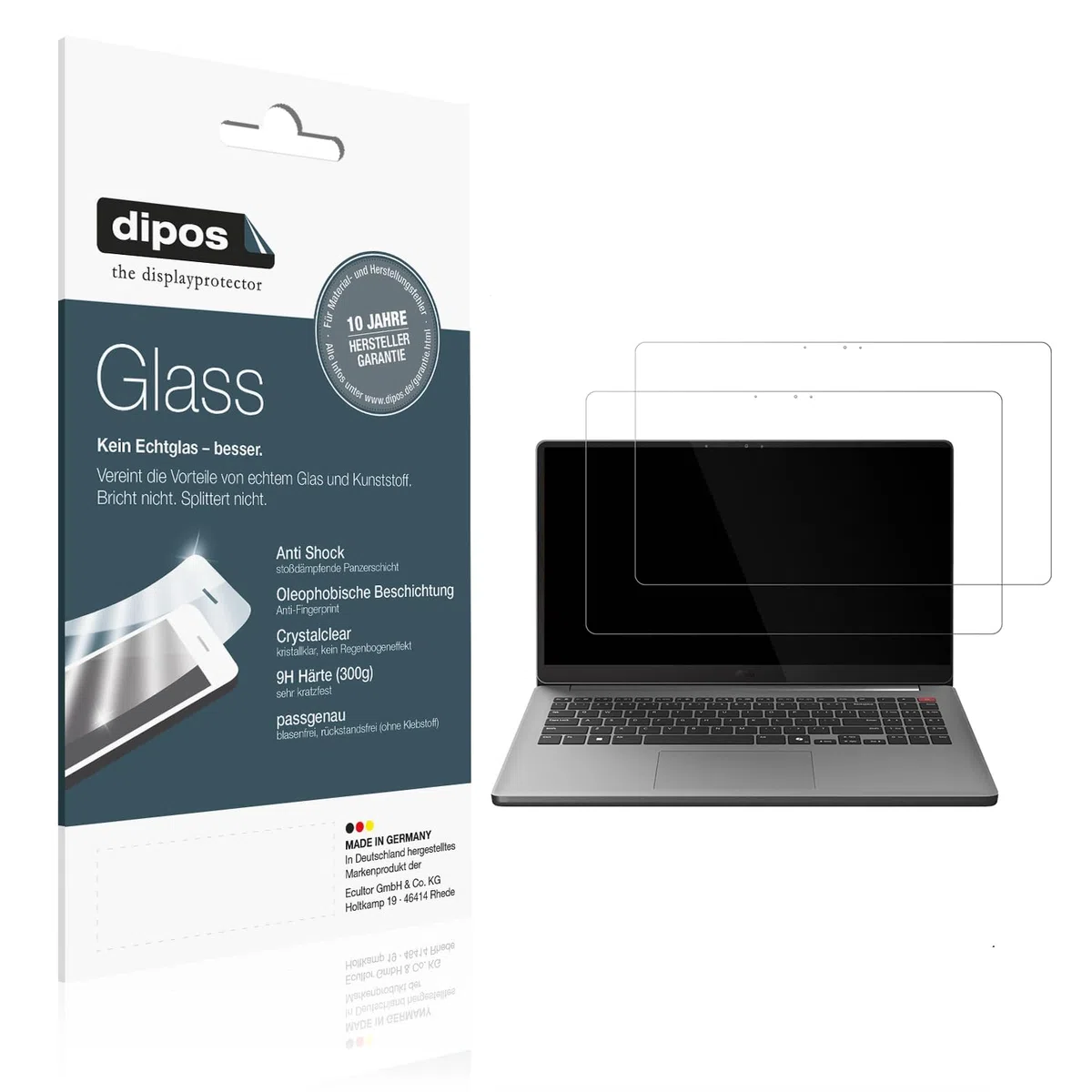 dipos 2x Pellicola Protettiva 9H trasparente per LG Gram Book 15.6 Zoll | Non si rompe e non si scheggia, non è vero vetro, Anti-Shock, si adatta perfettamente, antigraffio, senza bolle, autoadesiva