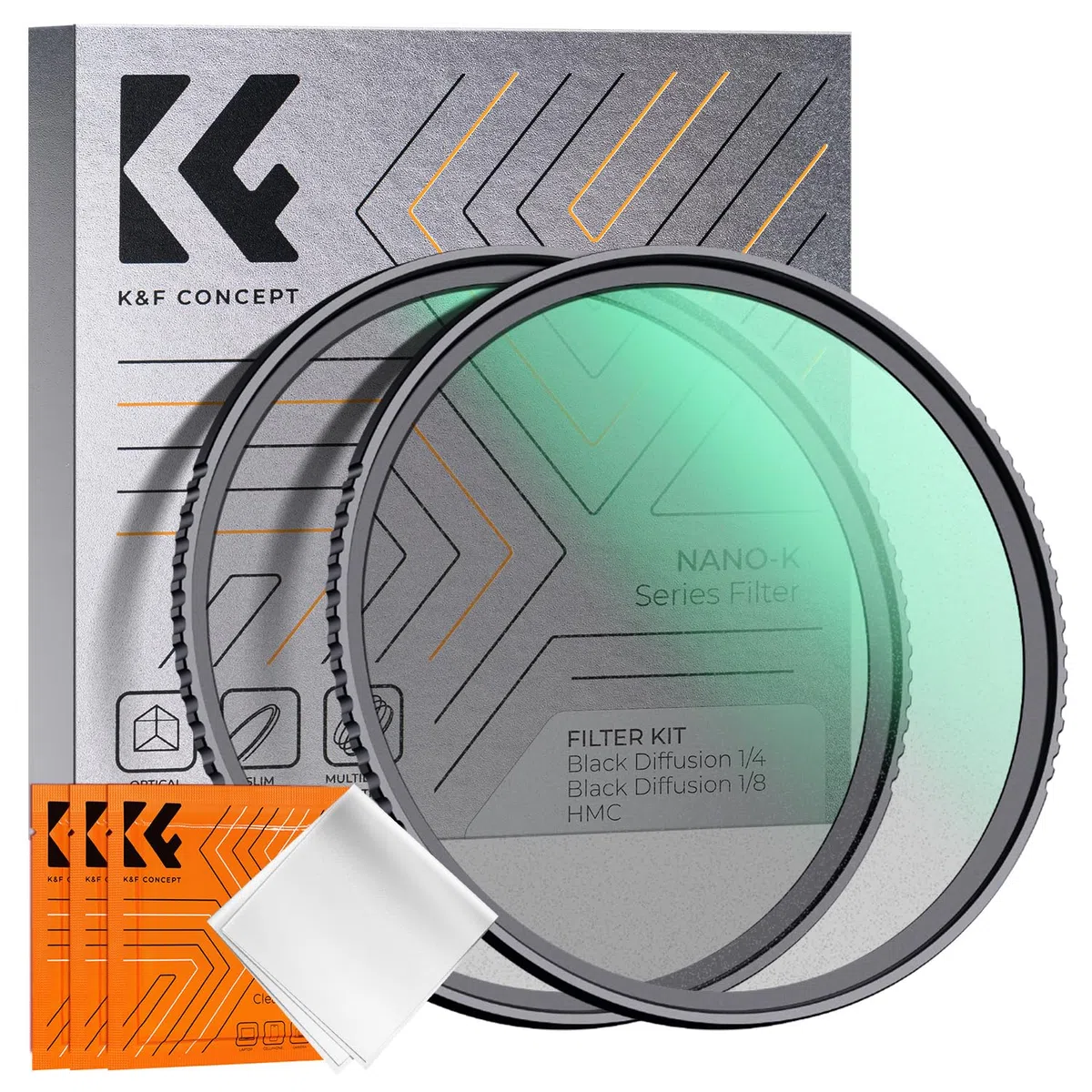 K&F CONCEPT Nano-Klear 2 Pack 52mm Filtros Black Diffusion 1/8+ Black Mist 1/4 Ultrasottili in Vetro Ottico con Nano Rivestimento con 3Pcs Panno di Pulizia