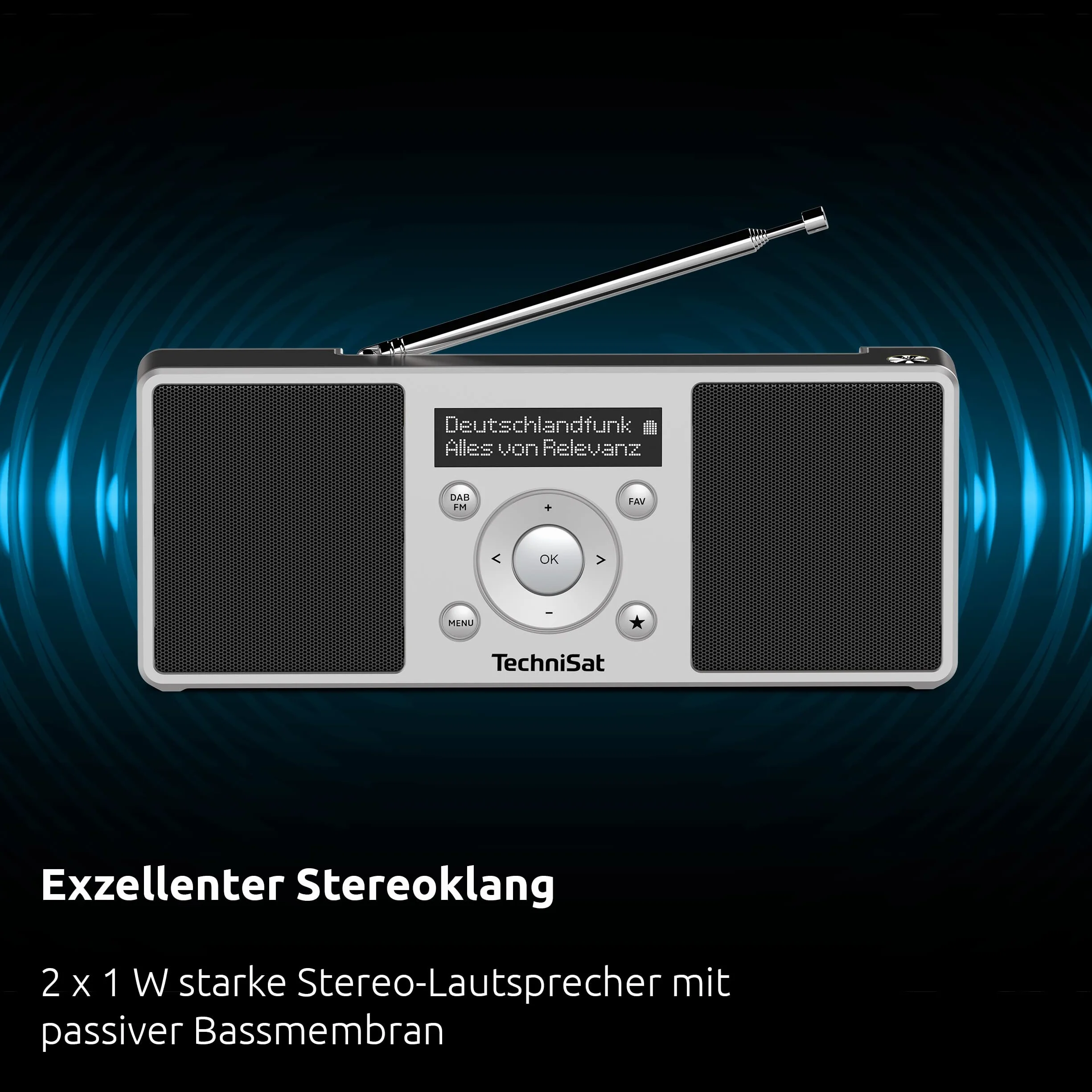 TechniSat DIGITRADIO 1 S - radio DAB stereo portatile con batteria ricaricabile (DAB+, FM, FM, altoparlante, jack per cuffie, memoria preferiti, display OLED, 2 W RMS) argento/nero